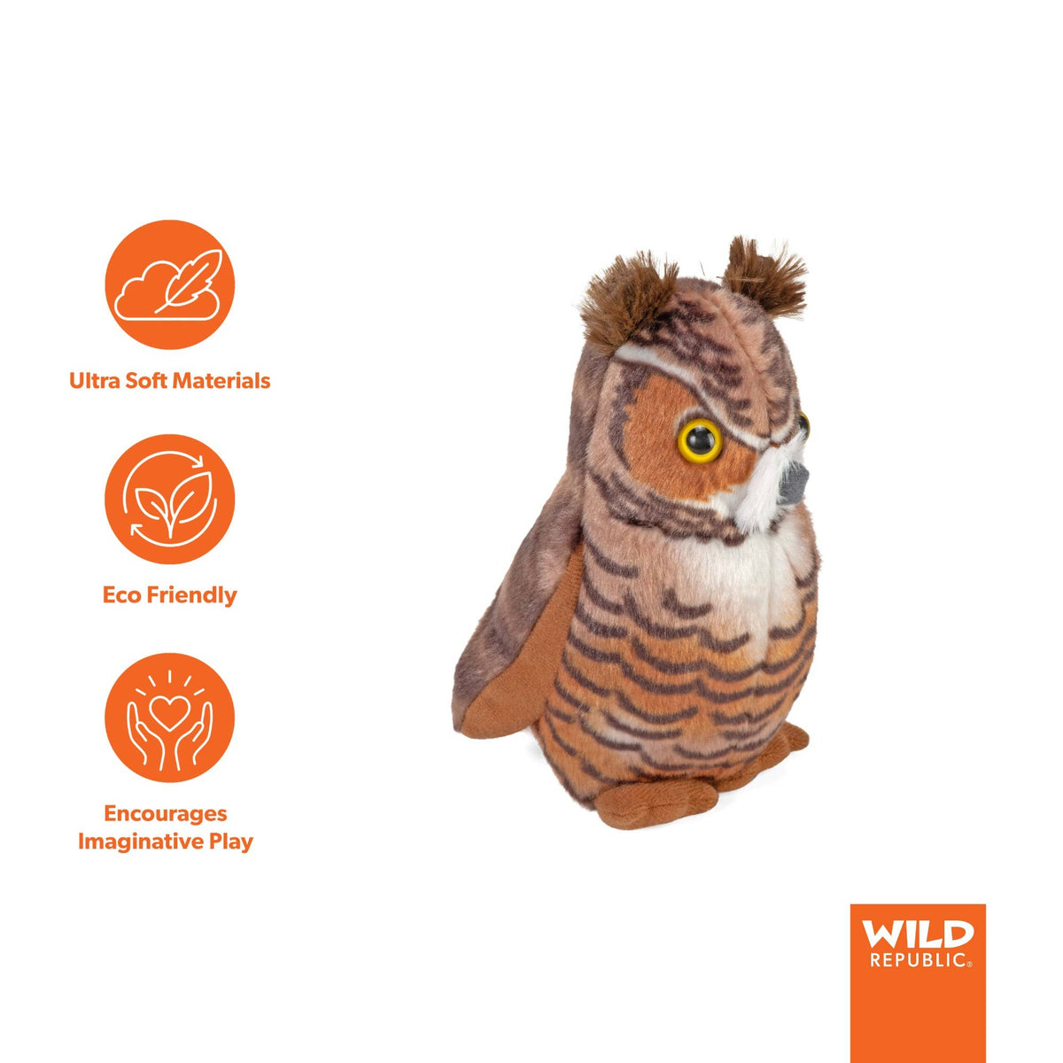 Audubon II Great Horned Owl Stuffed Animal W Sound 5.5"