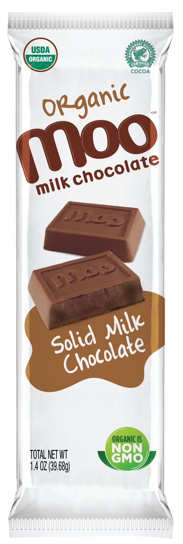Organic Solid Milk Chocolate Large Bar,  1.4 oz