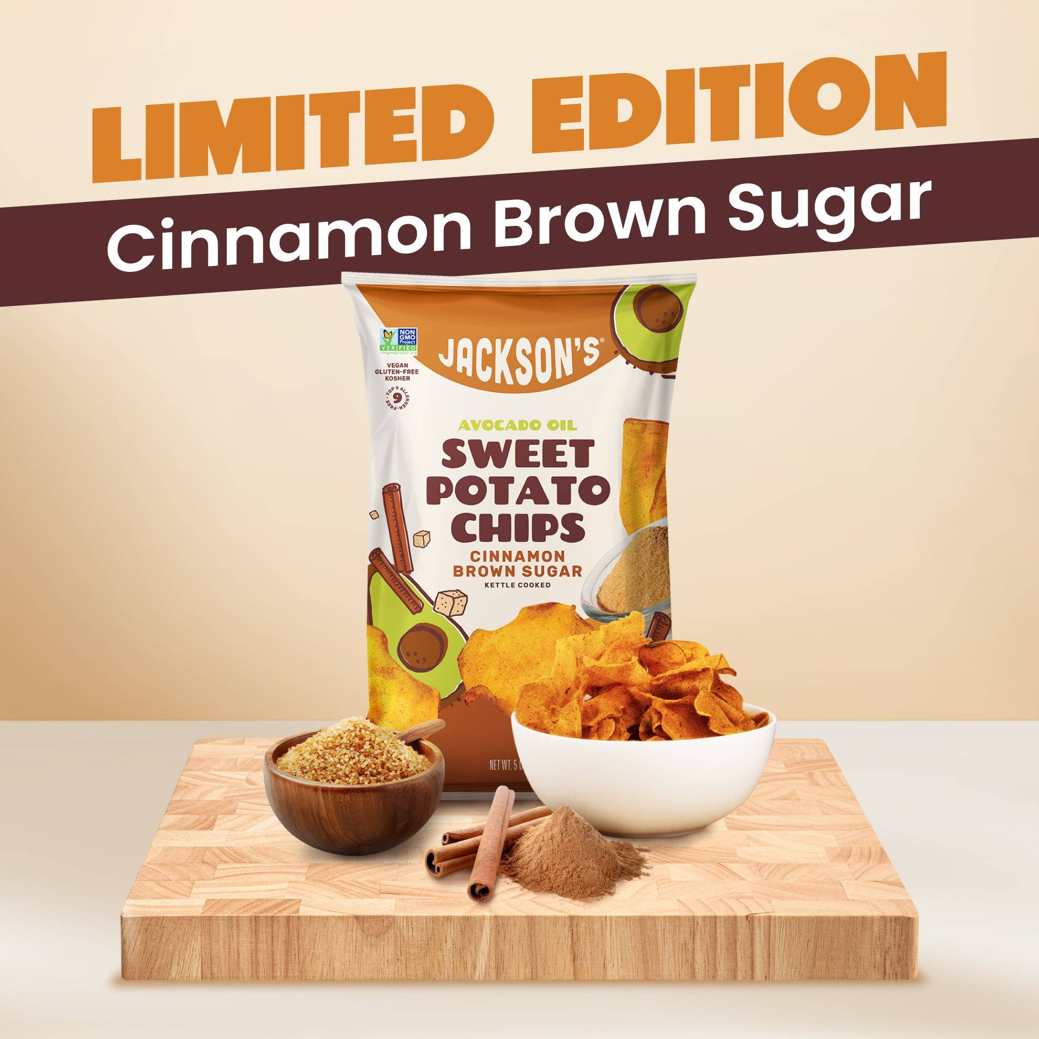 Cinnamon Brown Sugar Sweet Potato Chips in Avocado Oil 5oz (Pack of 8)