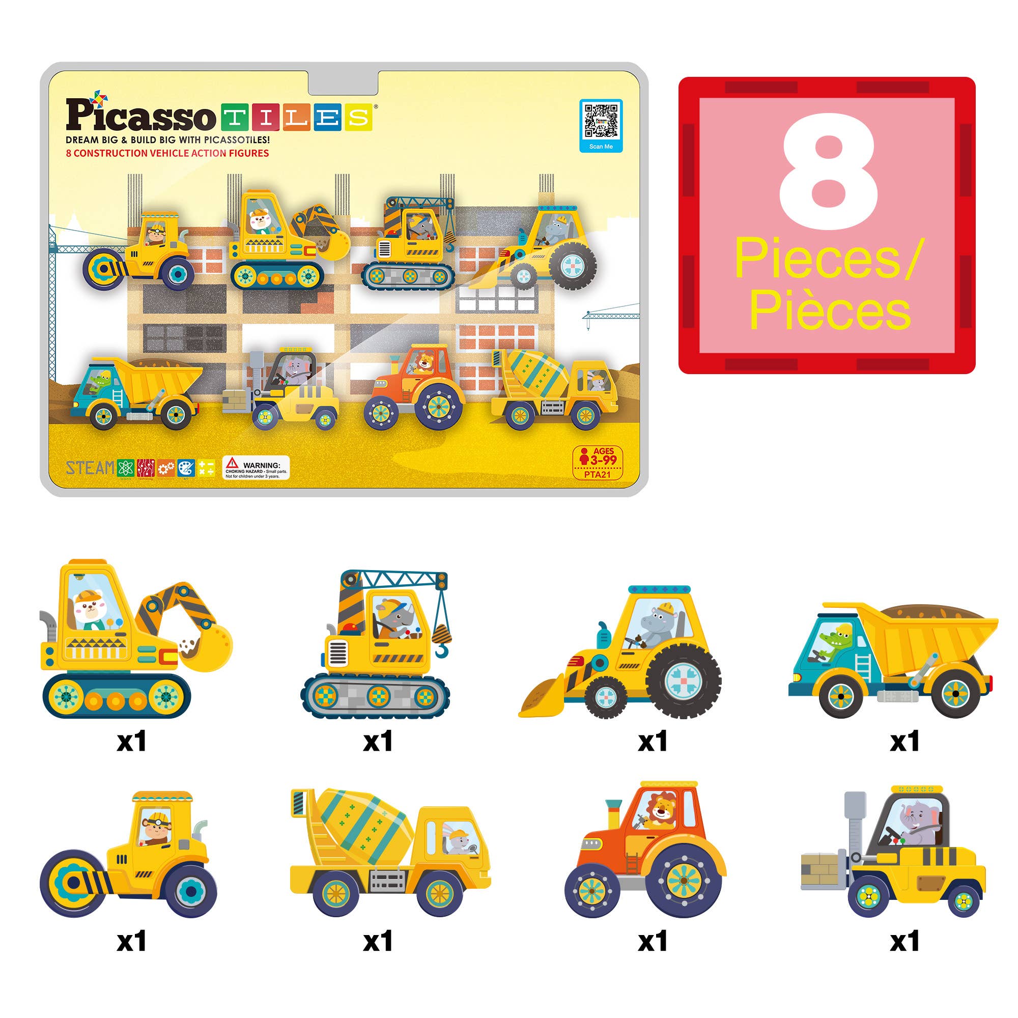 PicassoTiles 8pc Construction Magnetic Action Figures