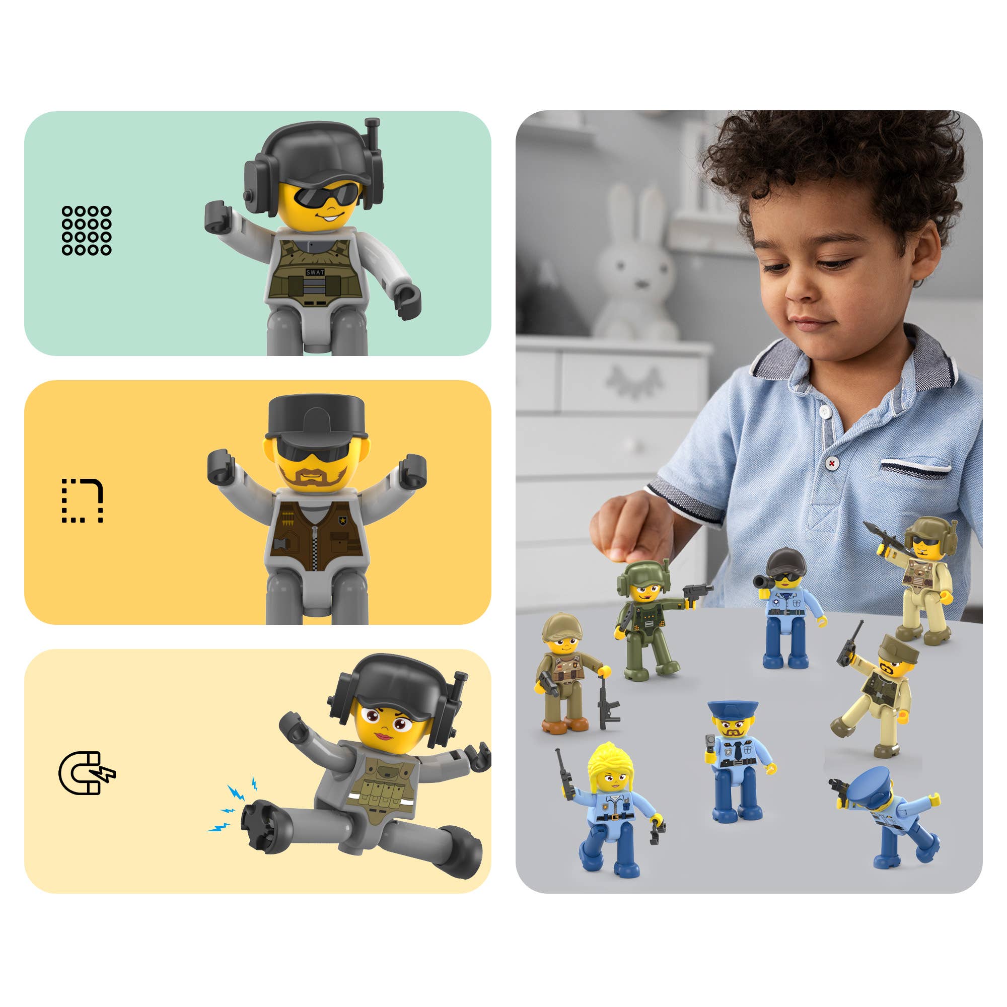 PicassoTiles 12pc Law Enforcement Magnetic Action Figures