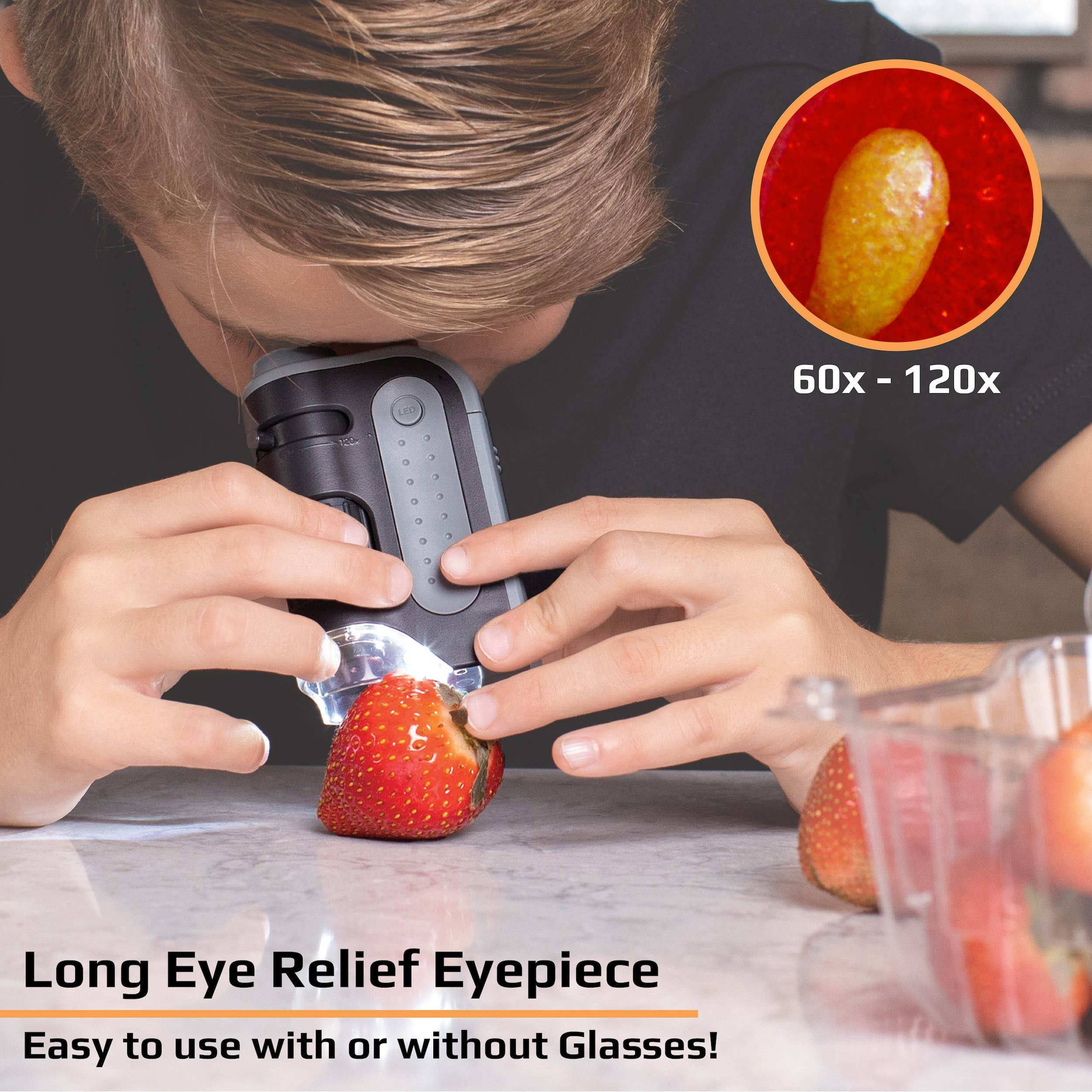 60x-120x Lighted Pocket Microscope, Portable, Educational