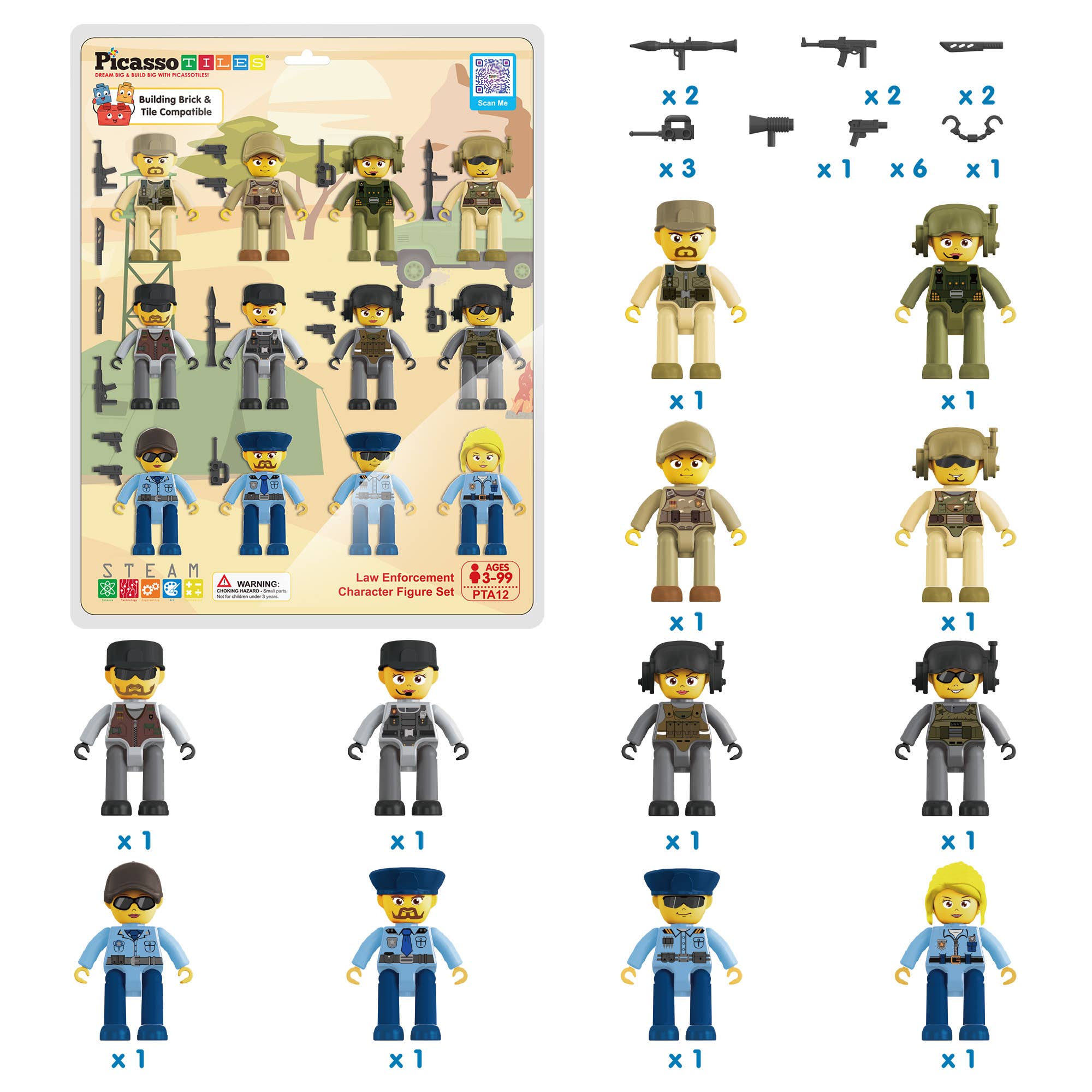 PicassoTiles 12pc Law Enforcement Magnetic Action Figures