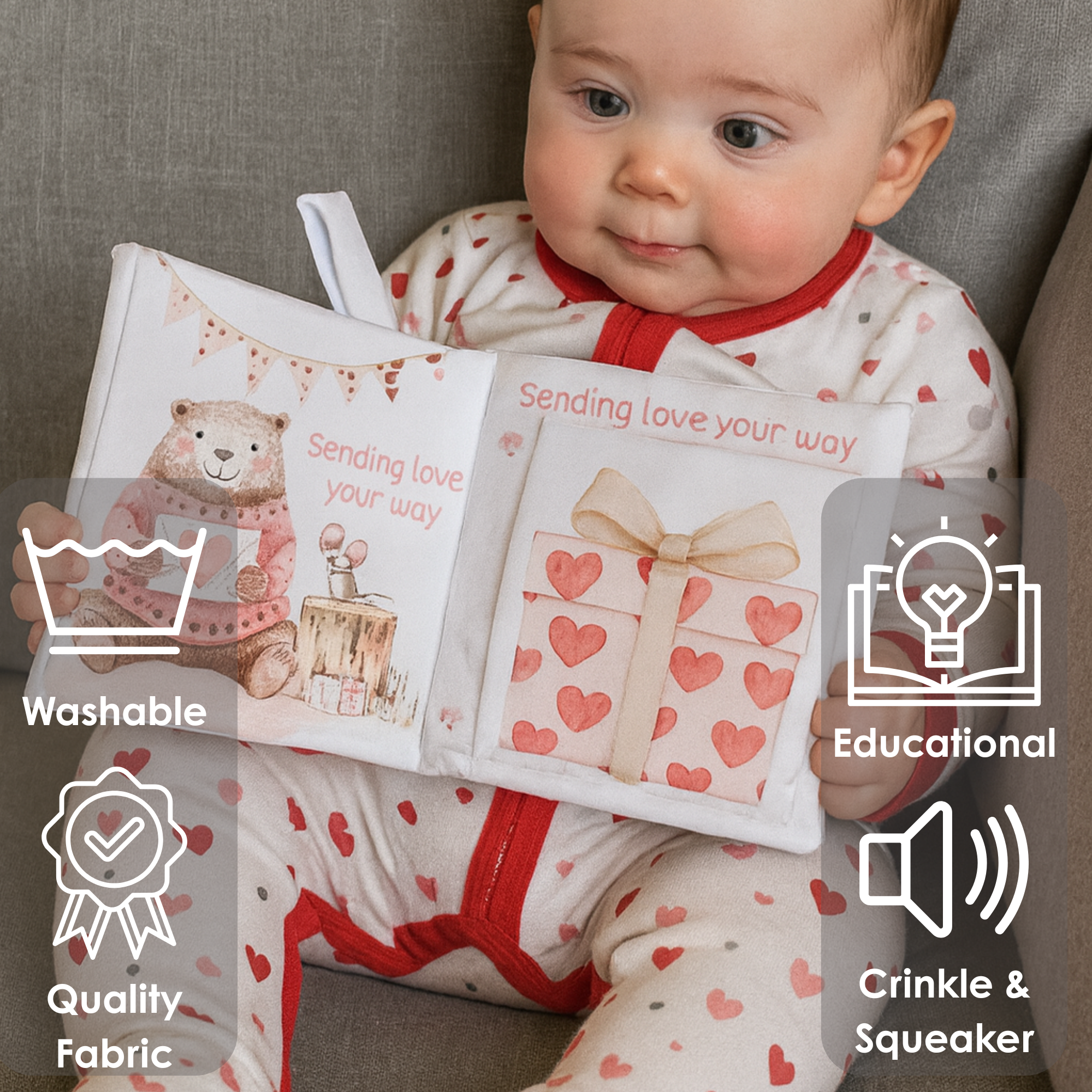 Valentines – 10-Page Crinkle Cloth Book for Babies Taggies