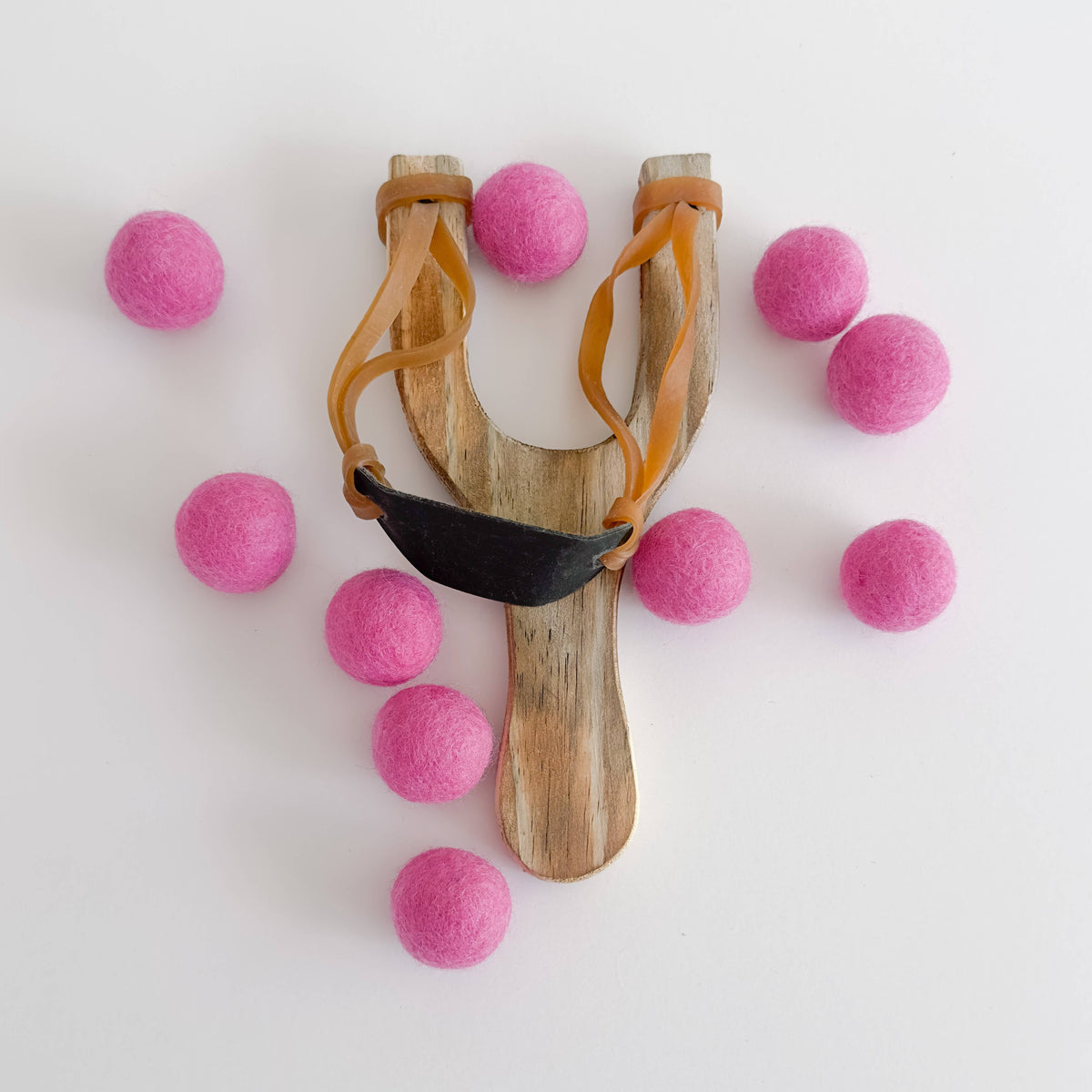 Wood Slingshot with 10 Felt Balls
