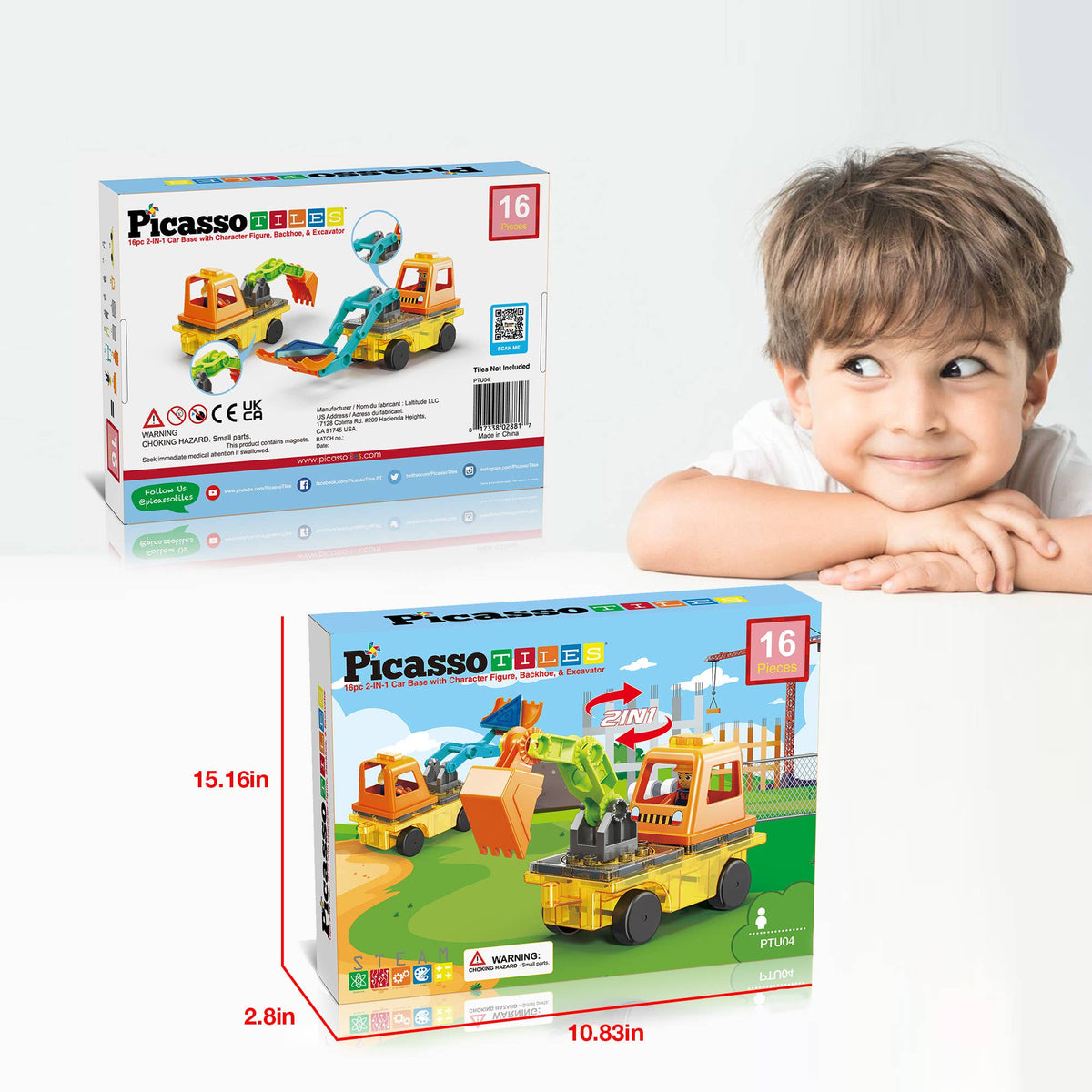 PicassoTiles 16pc Construction Magnetic Tile Building Set