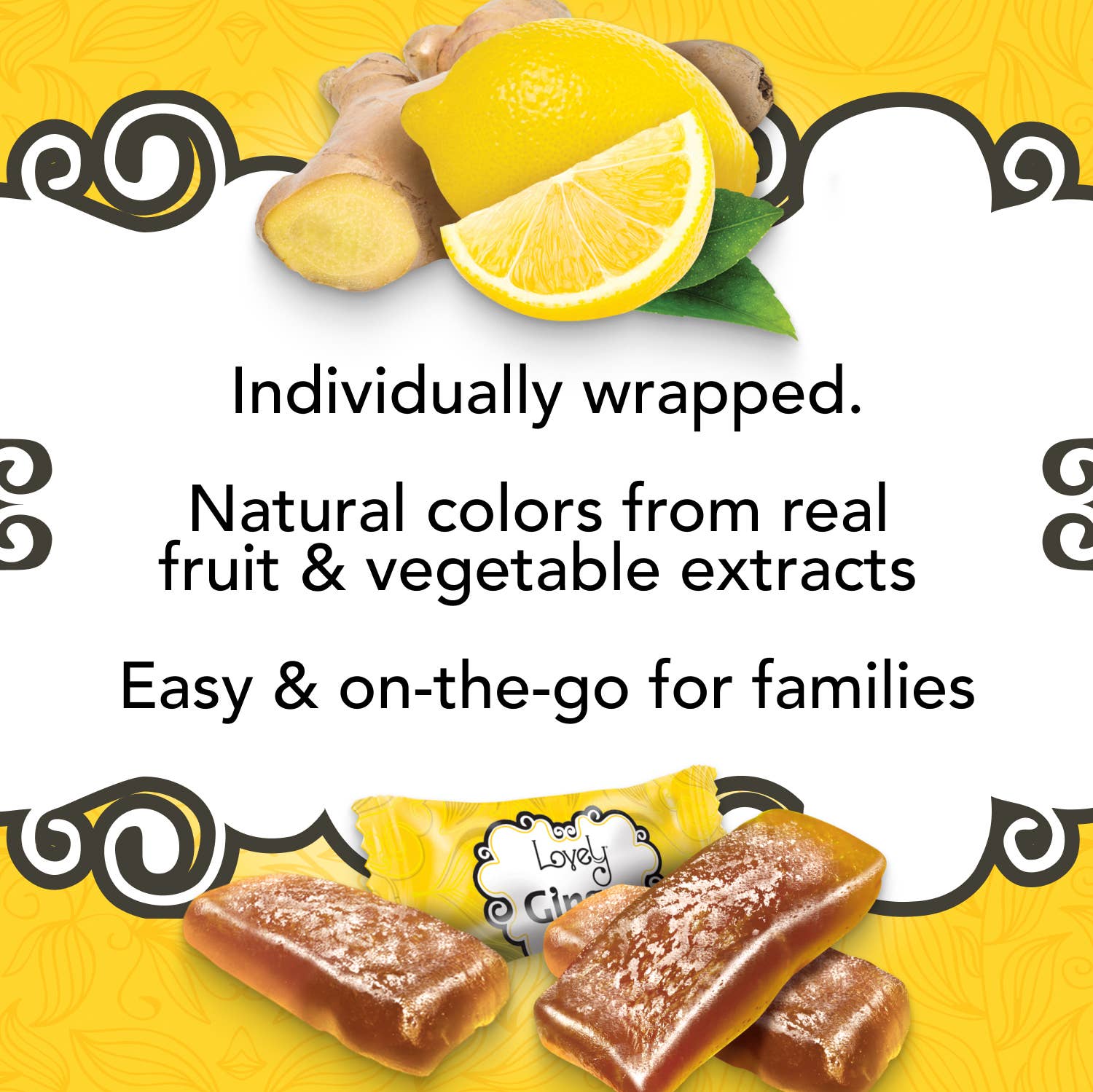 Lemon Ginger Chews Candy - Gluten Free, Vegan, Non-GMO