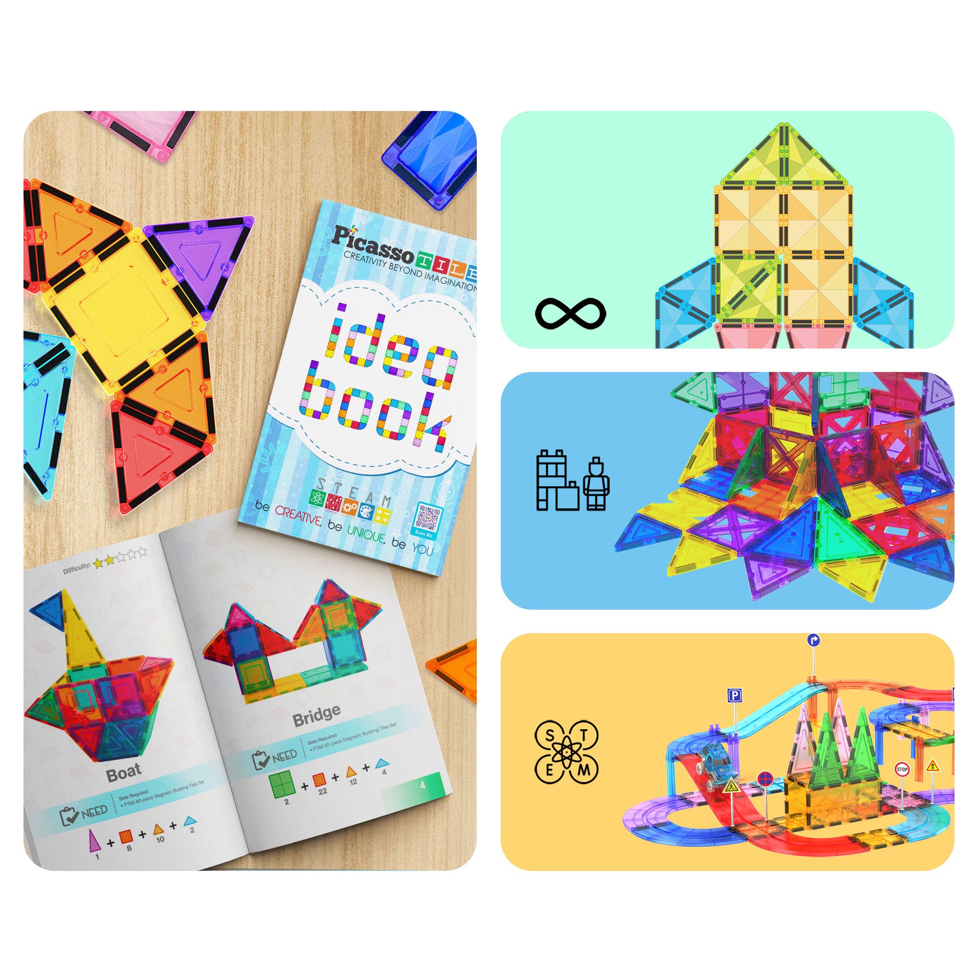 PicassoTiles Idea Book for Toy Magnet Building Tile Set