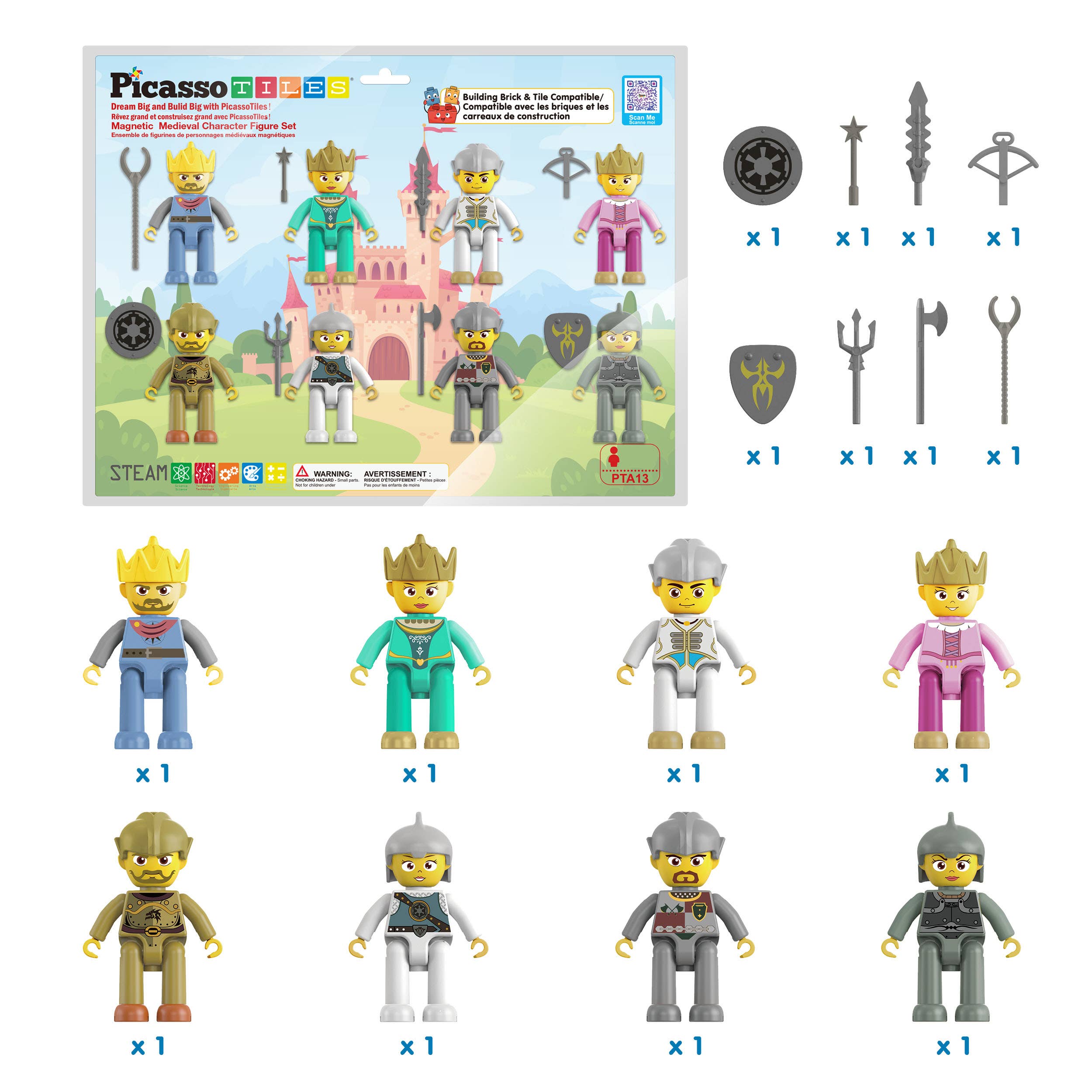 PicassoTiles 8pc King & Knights Magnetic Action Figures