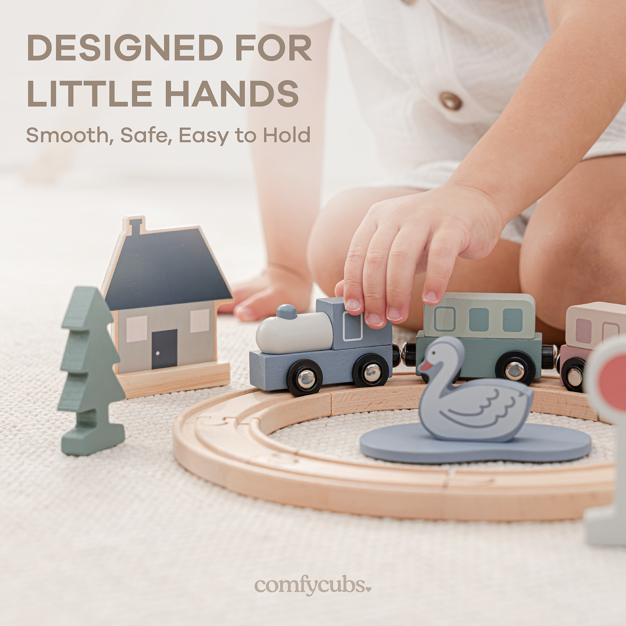 30-PC Wooden Train Set for Toddlers Ages 1+ by Comfy Cubs