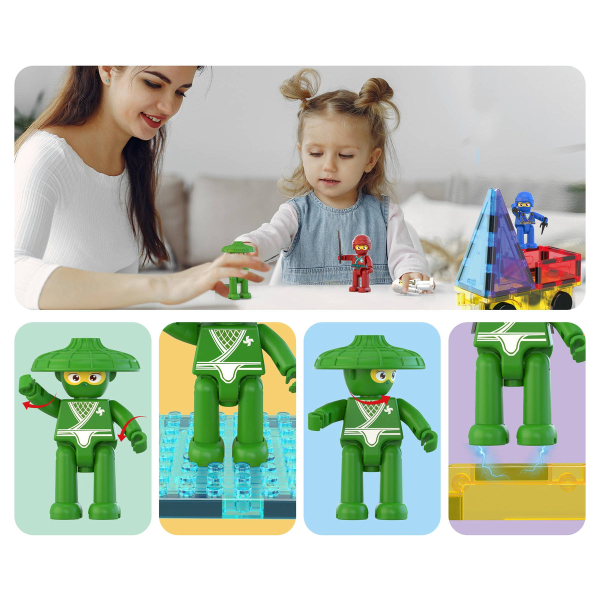PicassoTiles 4pc Ninja Magnetic Action Figures