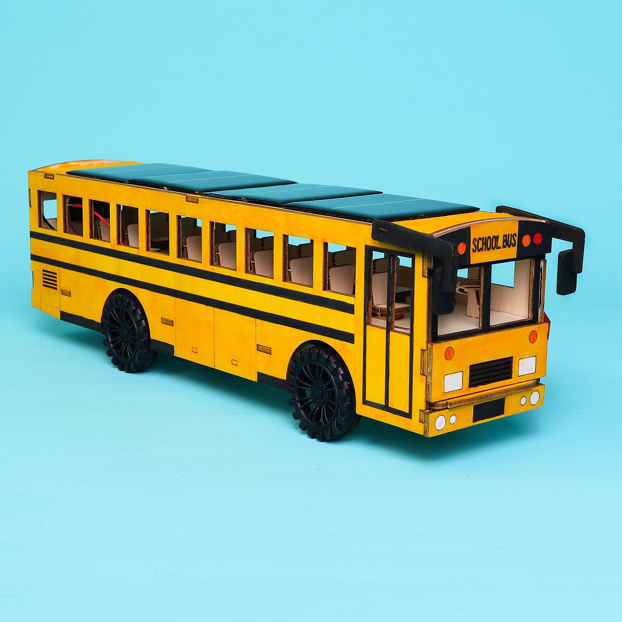 Dual Power School Bus STEM Kit – Build, Paint & Personalize | Battery + Solar Powered