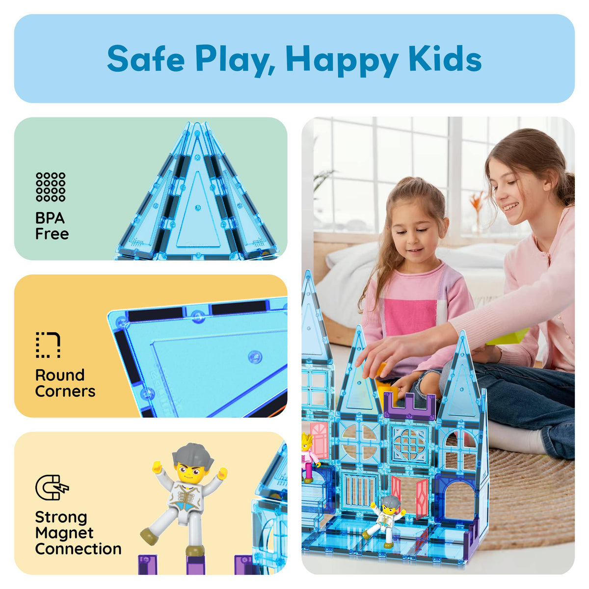 PicassoTiles 72pc Ice Castle Magnetic Tile Building Set