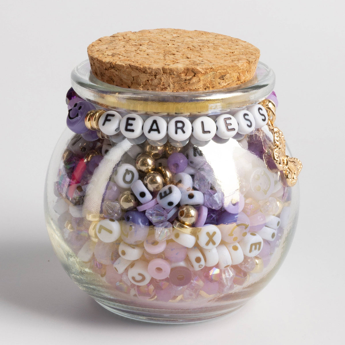 Fearless Lavender Purple Mix Beads Purple Smiley Faces Happy Face Gold Butterfly Charm DIY Jar