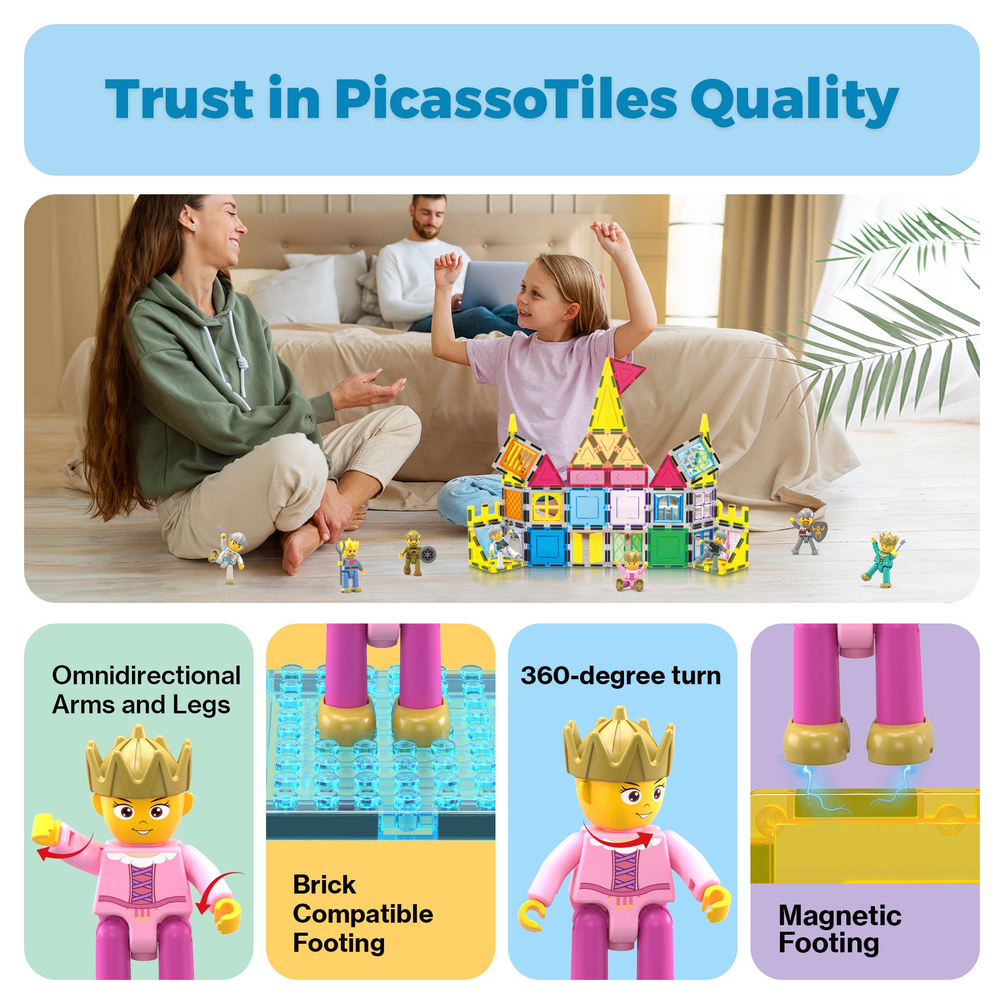 PicassoTiles 8pc King & Knights Magnetic Action Figures