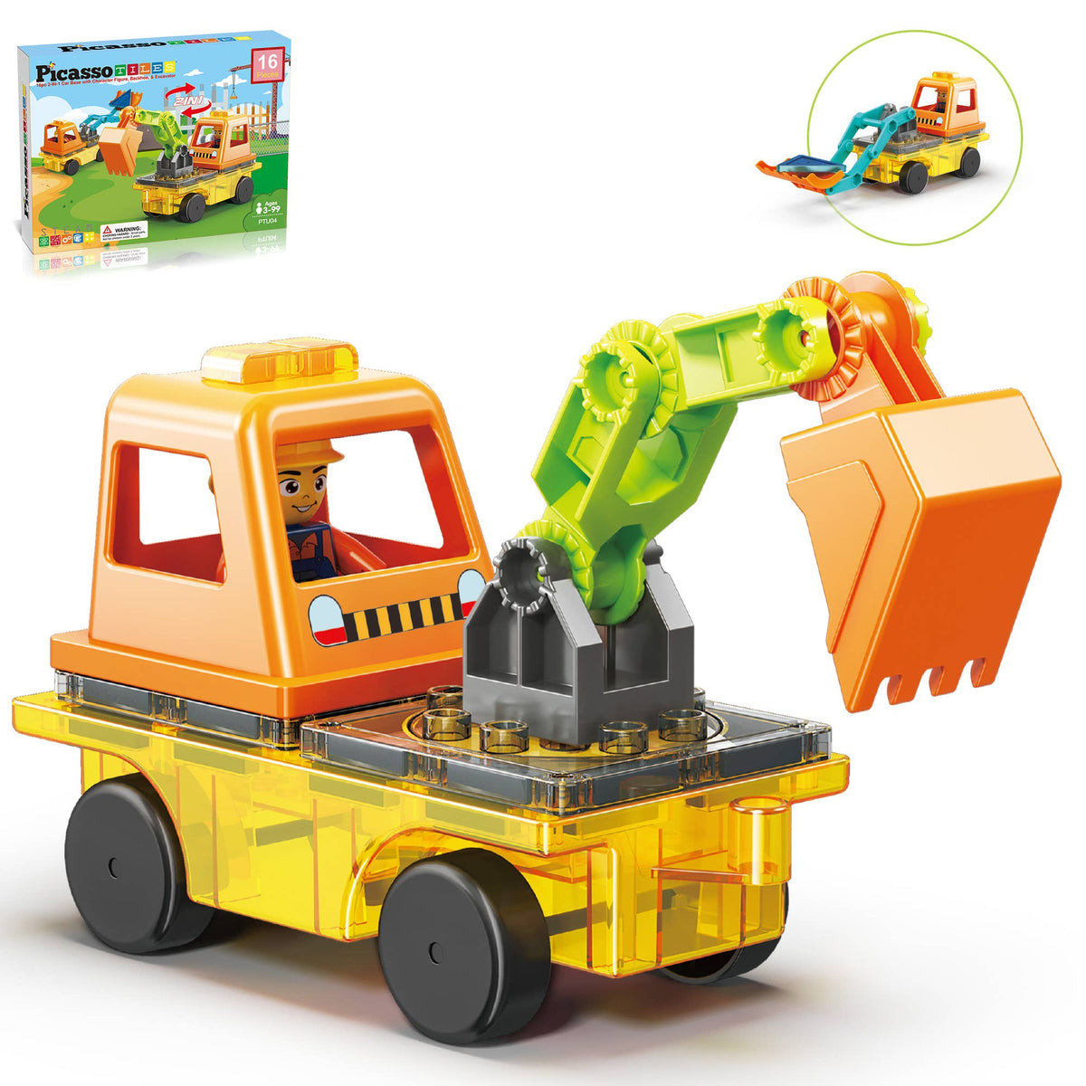 PicassoTiles 16pc Construction Magnetic Tile Building Set