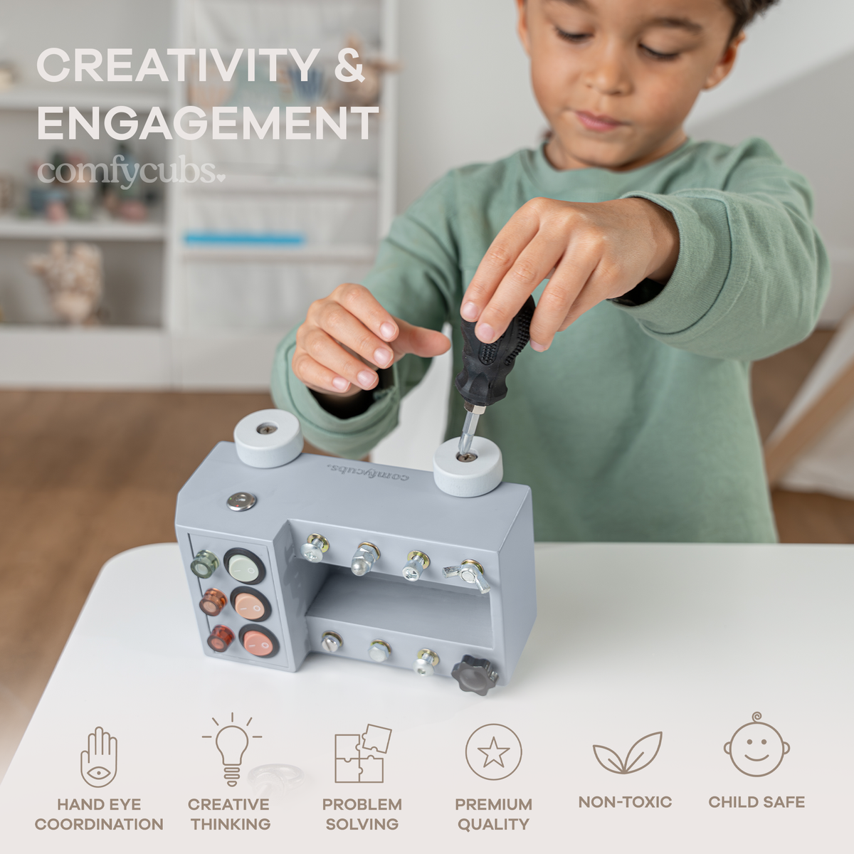 Busy Board Truck Toy Set with LED Light Switch for Kids 3+