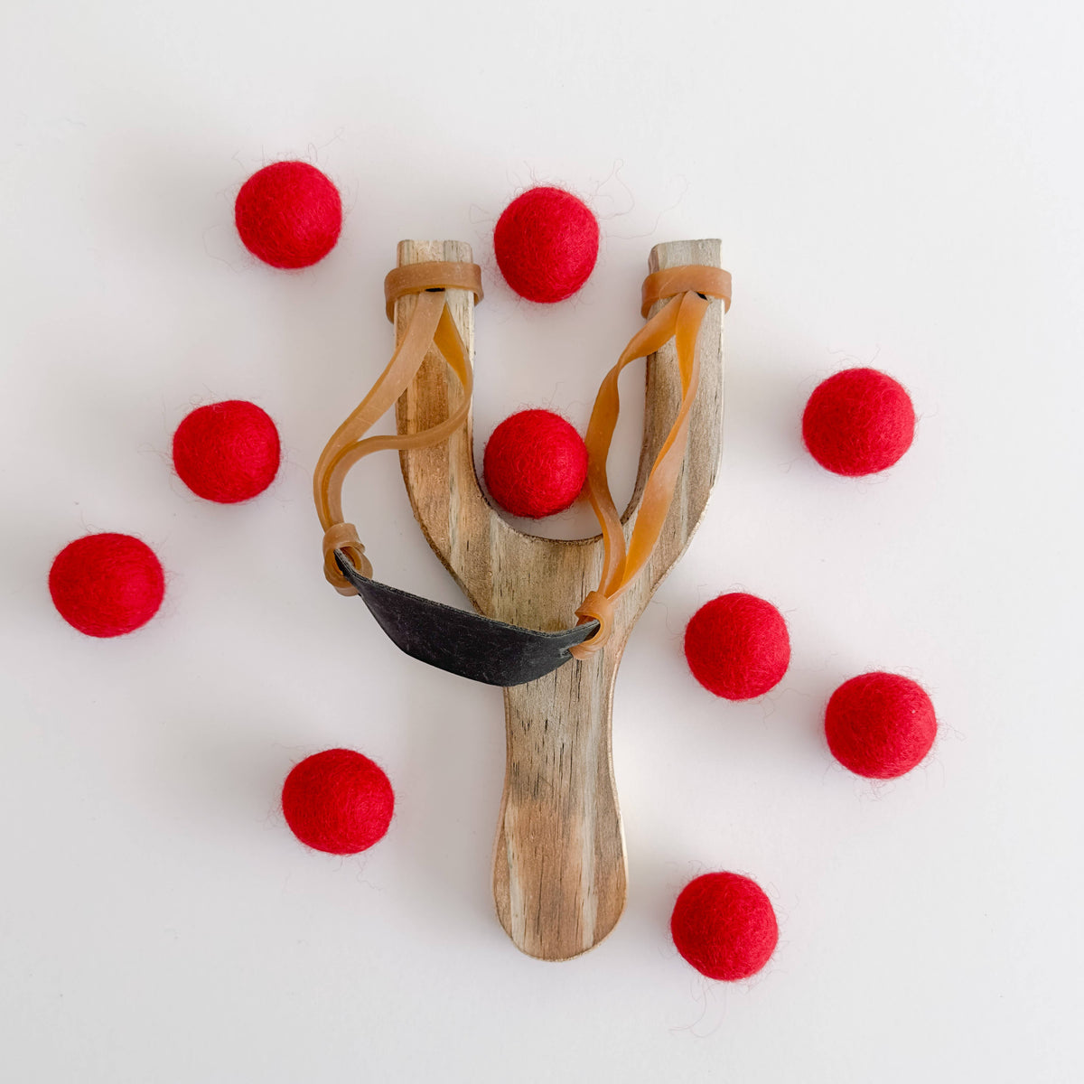 Wood Slingshot with 10 Felt Balls