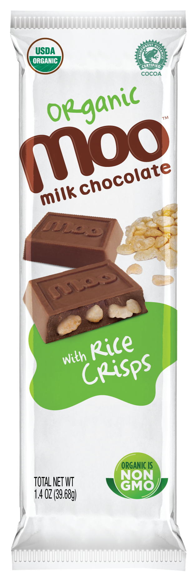 Organic Rice Crisps & Milk Chocolate Large Bar,  1.4 oz
