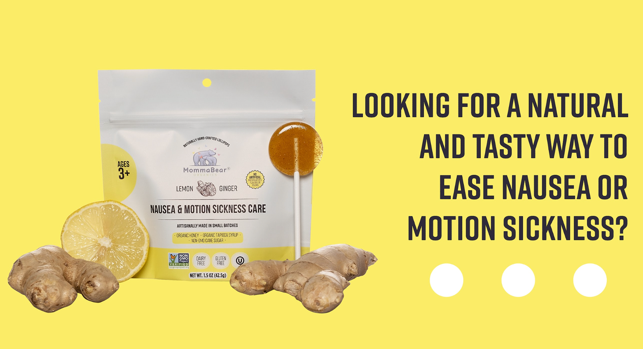 Nausea & Motion Sickness Aid Lollipop; Lemon, Ginger, Honey