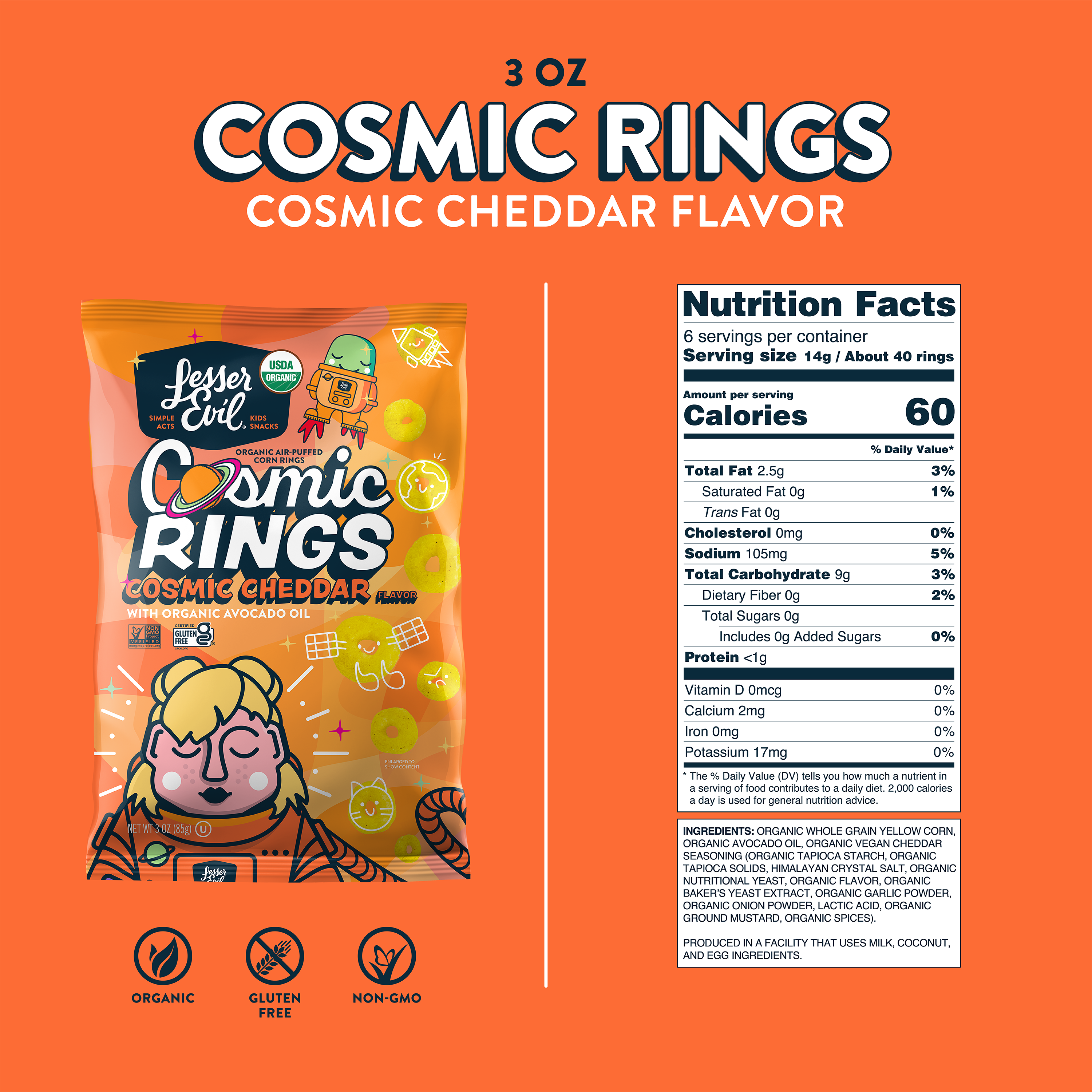 Cosmic Rings, Cosmic Cheddar, 3 oz