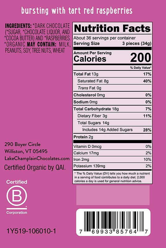 Organic Dark Chocolate Raspberry Squares