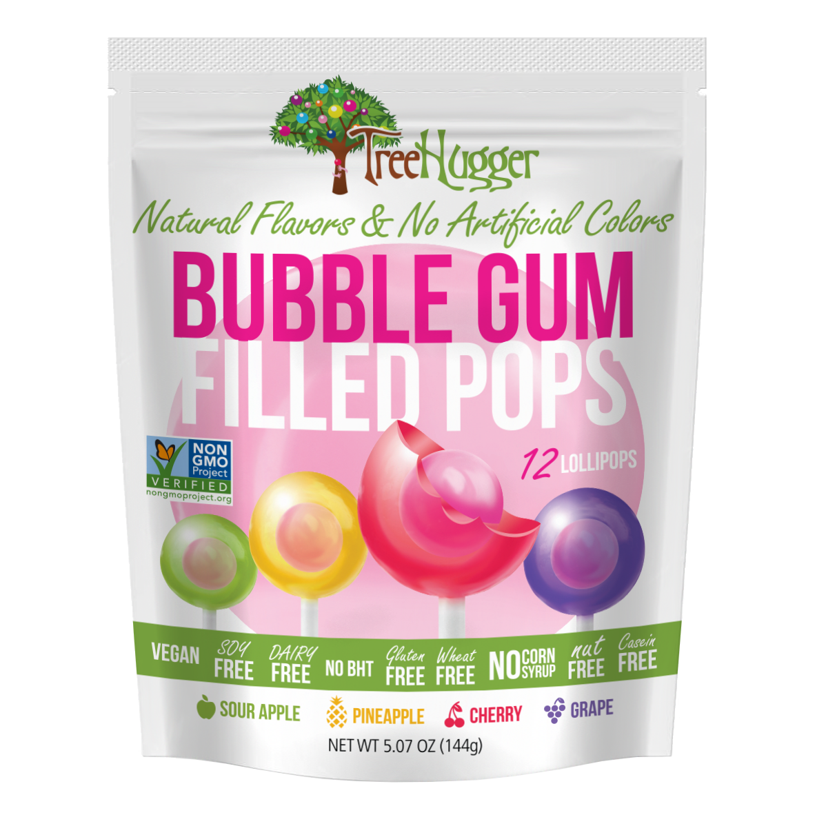 Tree Hugger Bubble Gum Filled Pops -12 Pops Per Bag