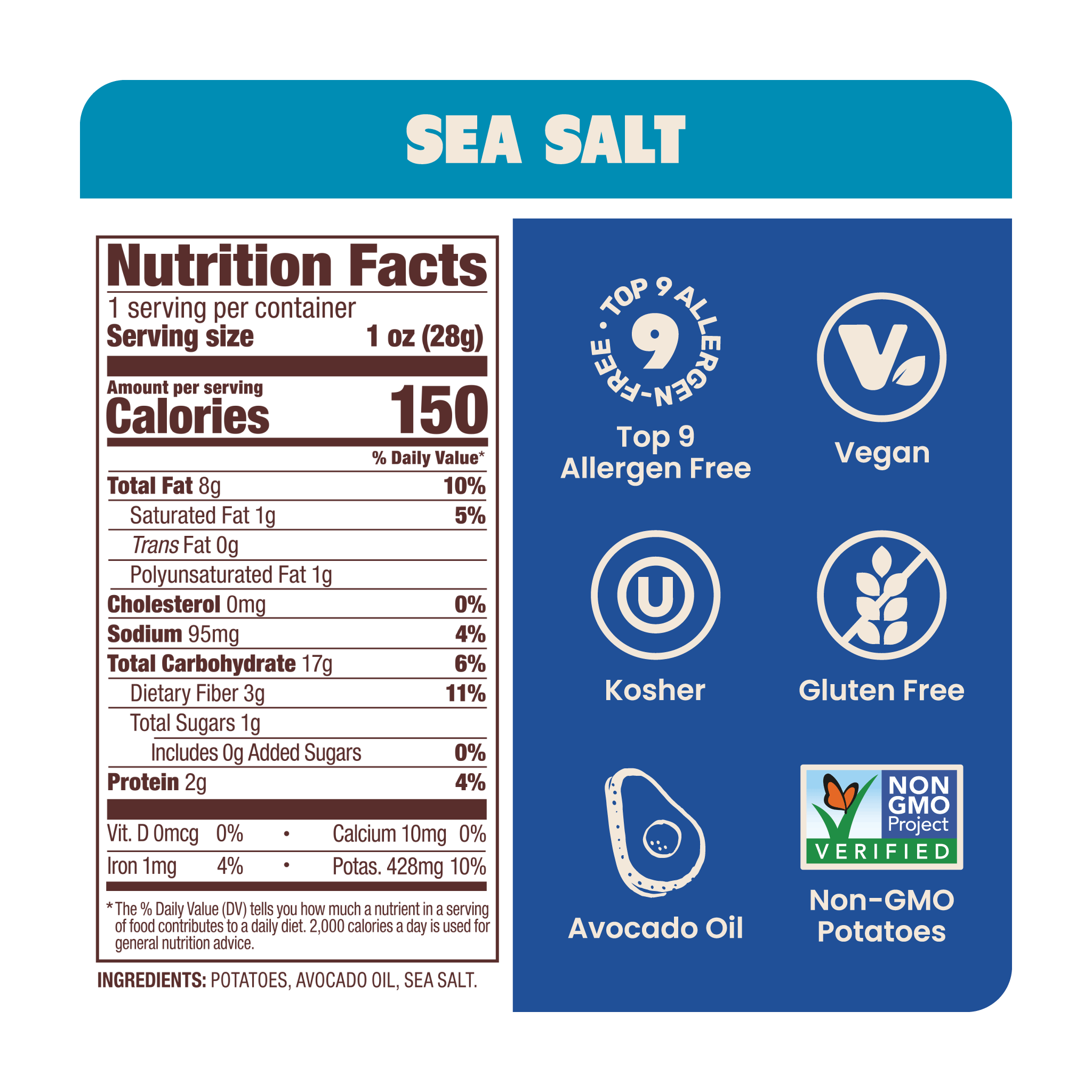 Sea Salt Classic Kettle Chips in Avocado Oil 1oz (Pack of 30)