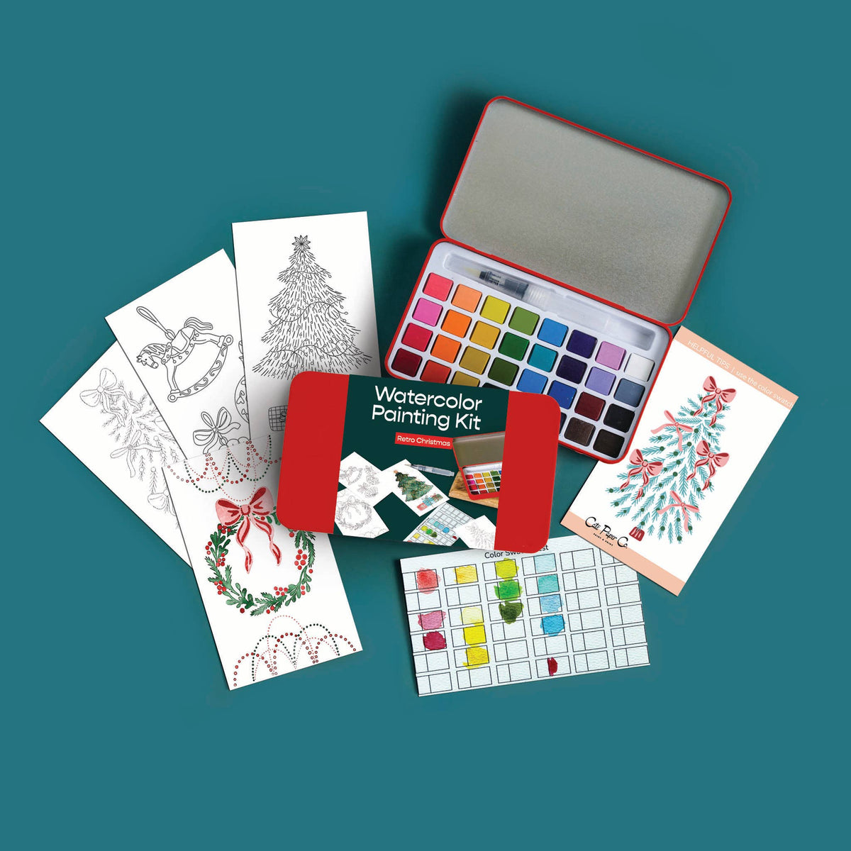 Retro Christmas watercolor painting kit