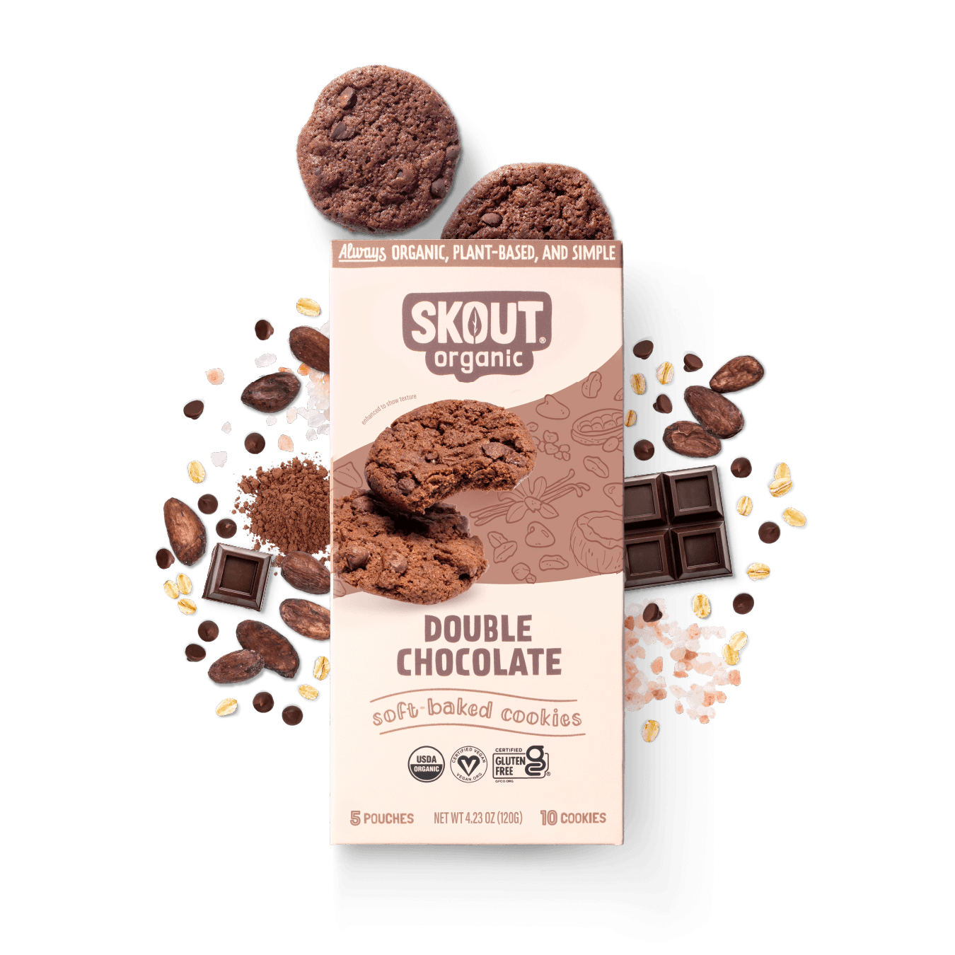 individually wrapped Skout Organic Double Chocolate Soft Baked Cookies