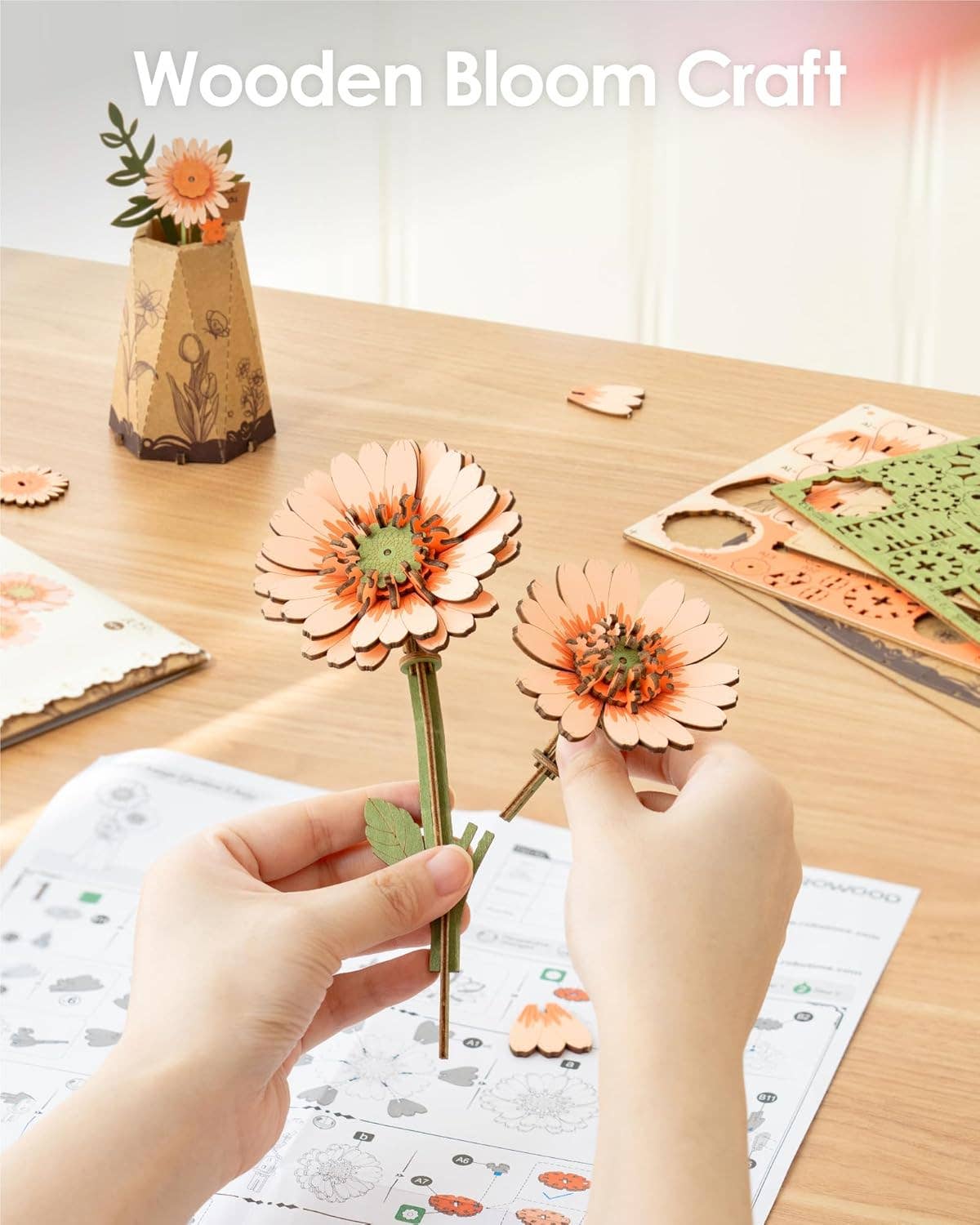 3D Wooden Flower Puzzle: Orange Gerbera Daisy