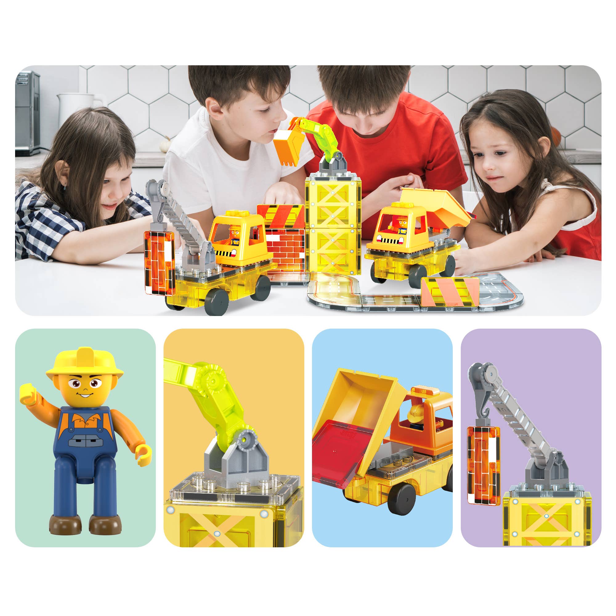 PicassoTiles 50pc Construction Magnetic Tile Building Set
