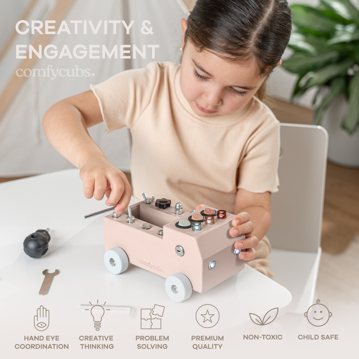 Busy Board Truck Toy Set with LED Light Switch for Kids 3+