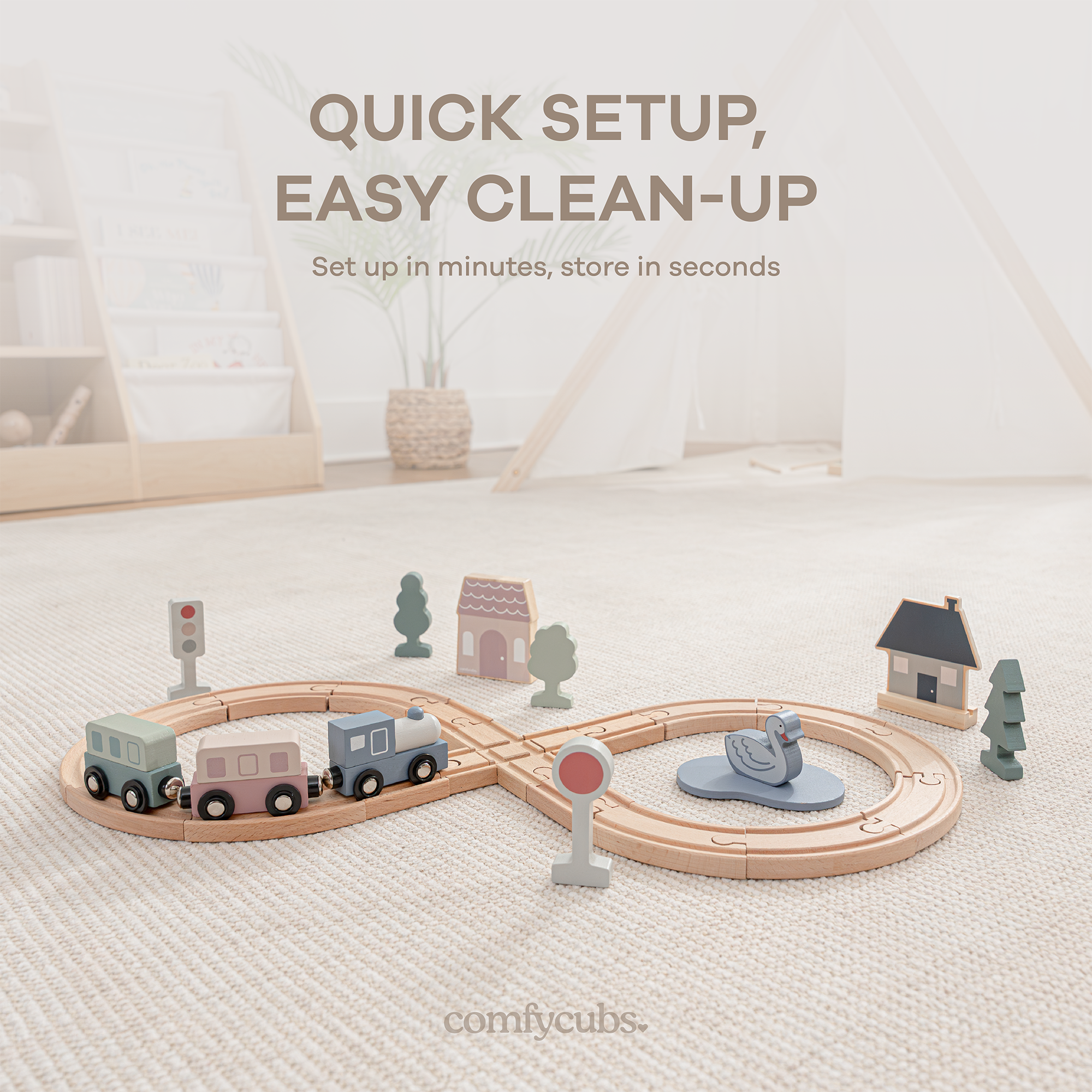 30-PC Wooden Train Set for Toddlers Ages 1+ by Comfy Cubs