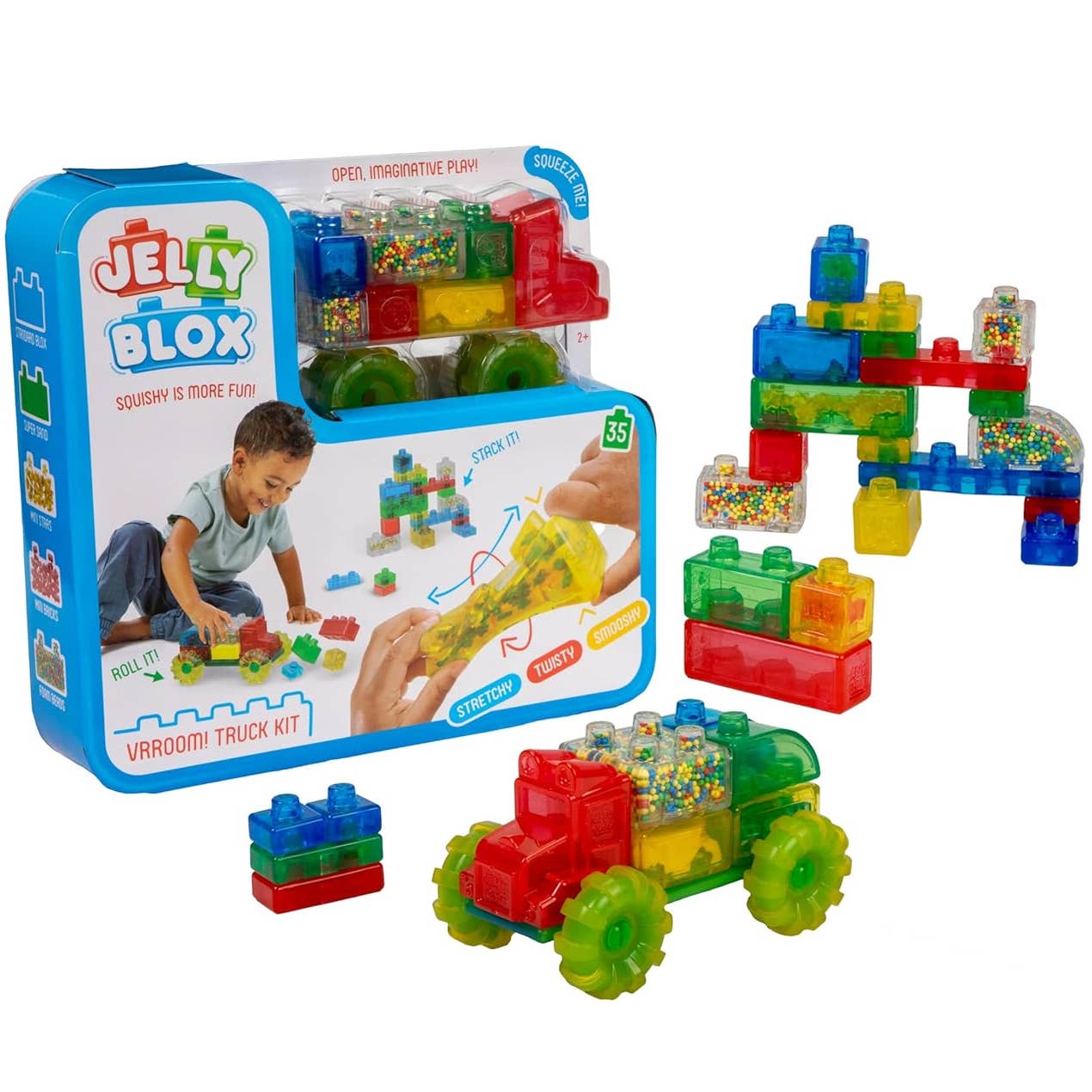 Jelly Blox Vrroom! Truck Kit, 35 Sensory Play Blocks 2+