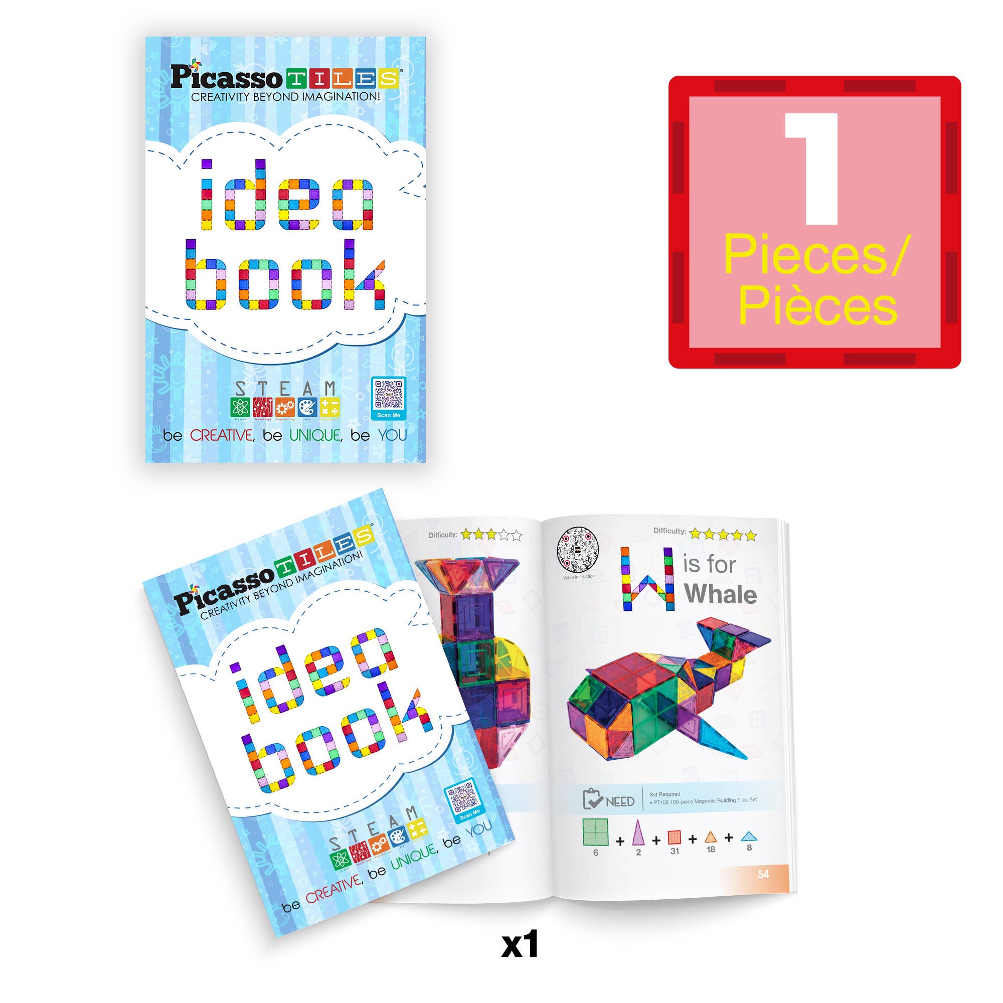 PicassoTiles Idea Book for Toy Magnet Building Tile Set
