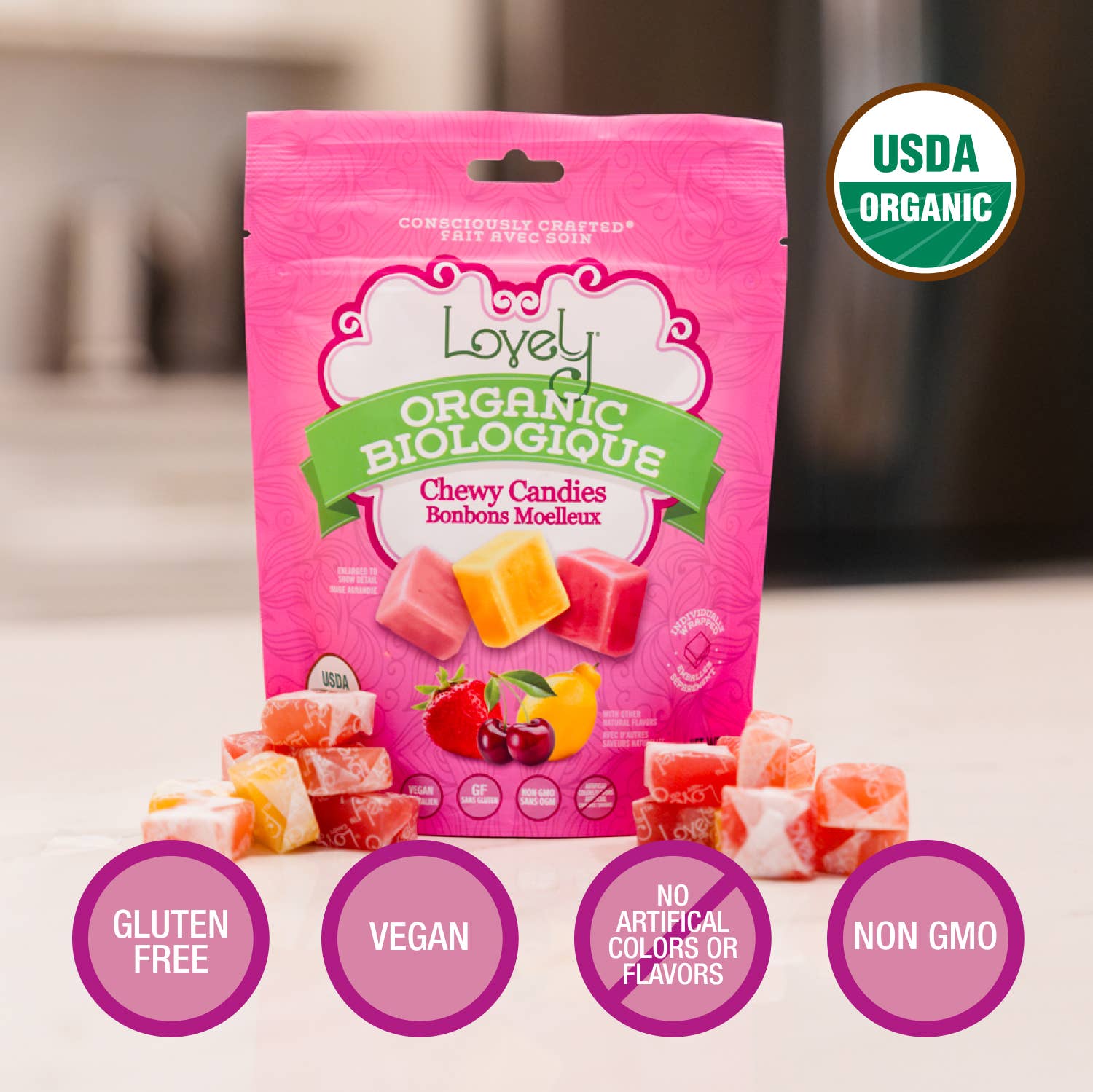Organic Chewy Candies 1.8oz Single Serve Bags - 24 Pack