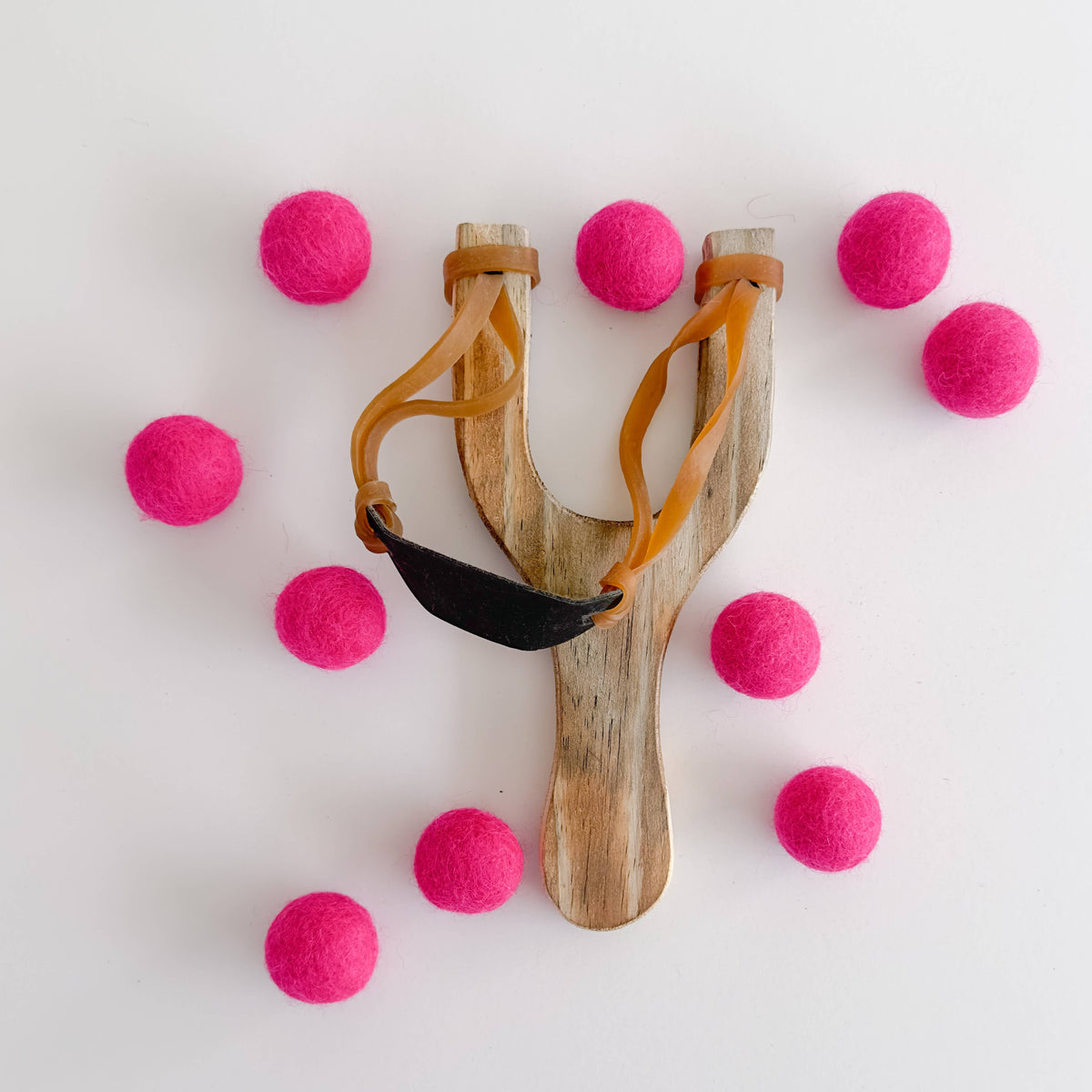 Wood Slingshot with 10 Felt Balls