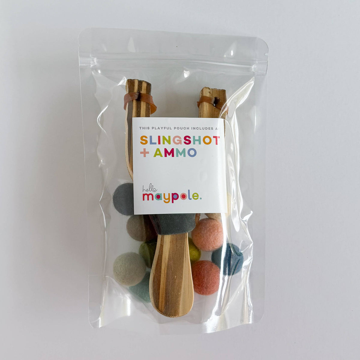 Wood Slingshot with 12 Felt Balls