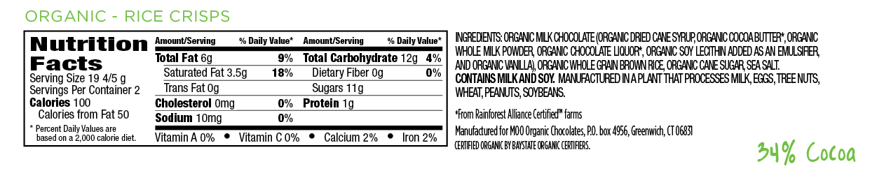 Organic Rice Crisps & Milk Chocolate Large Bar,  1.4 oz