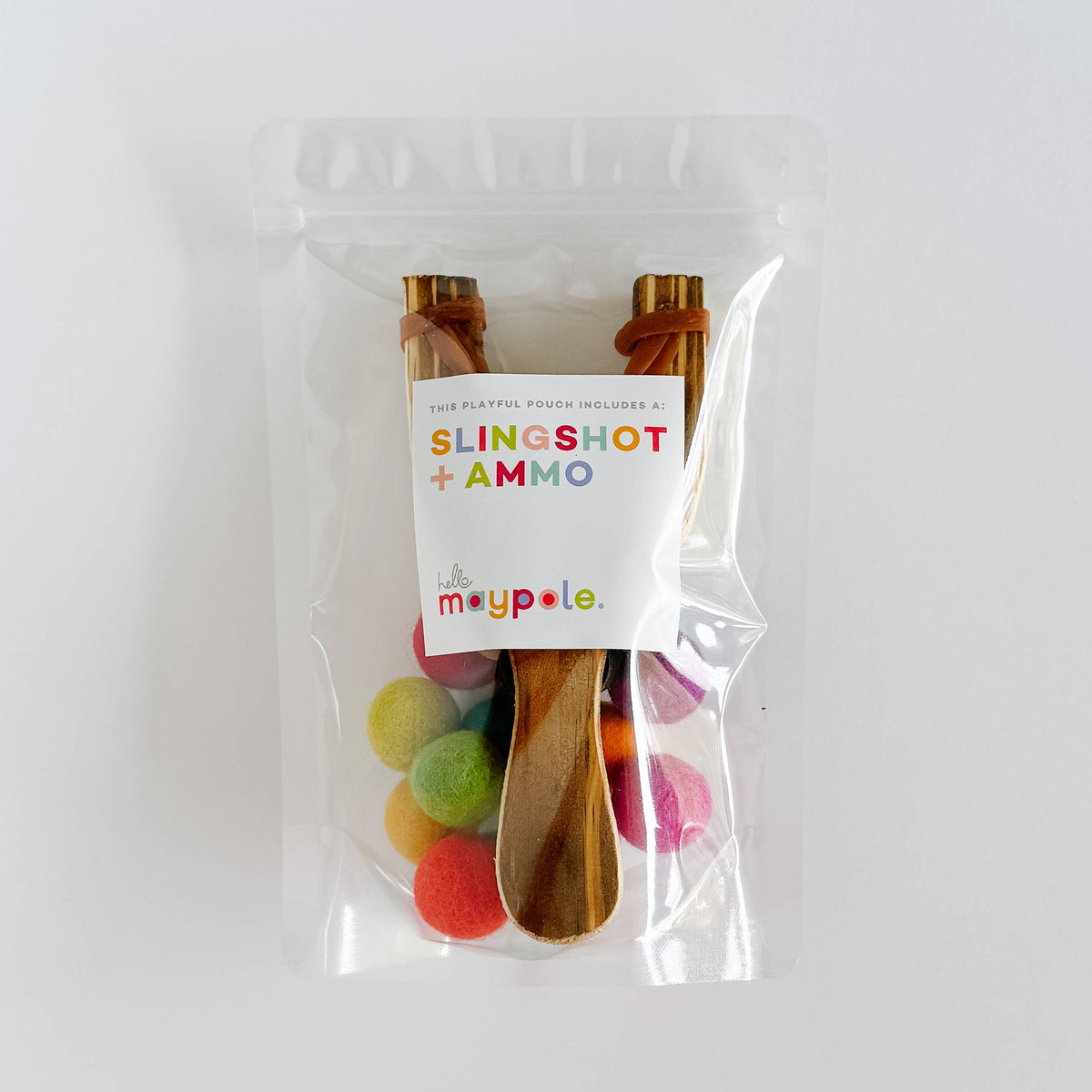Wood Slingshot with 10 Felt Balls