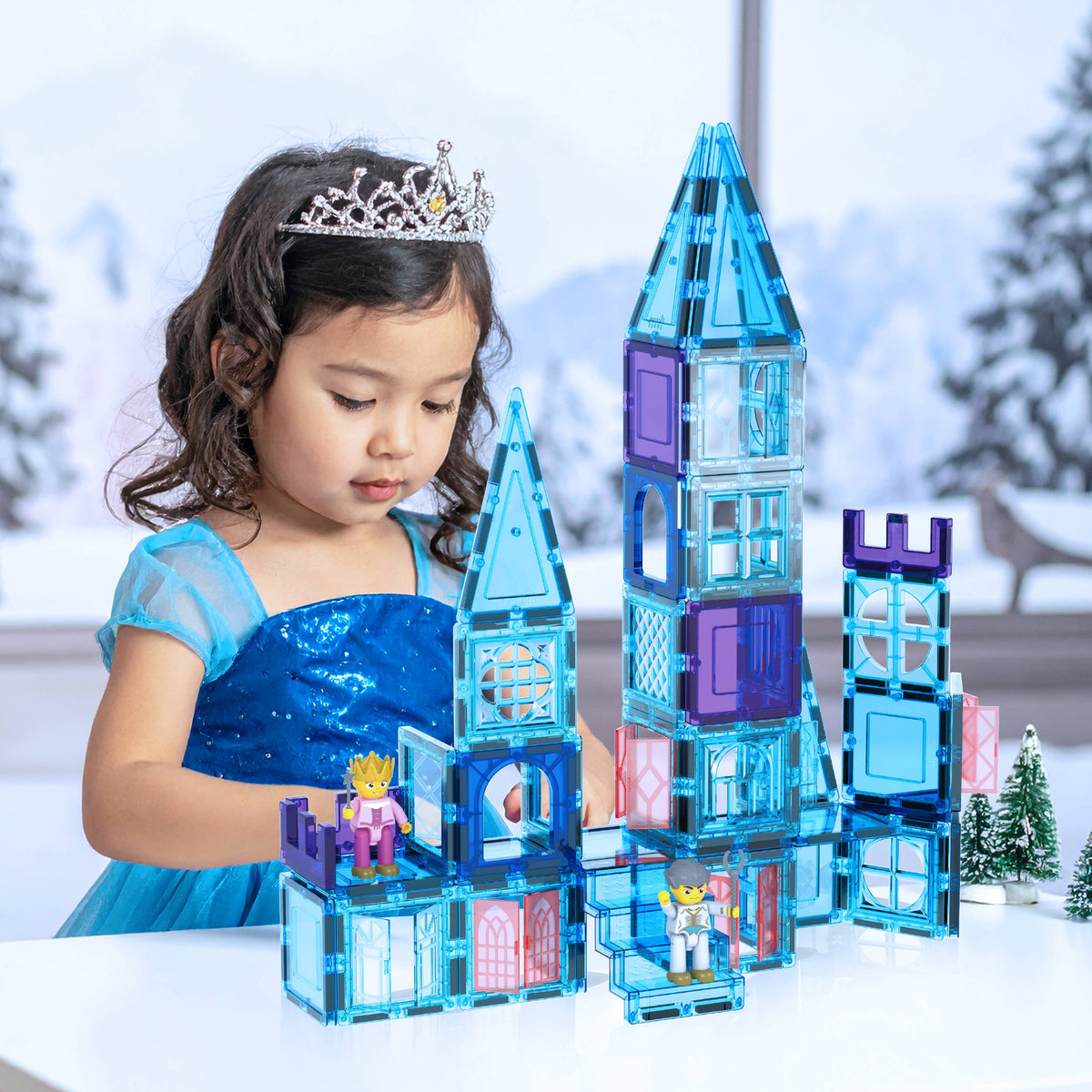 PicassoTiles 72pc Ice Castle Magnetic Tile Building Set