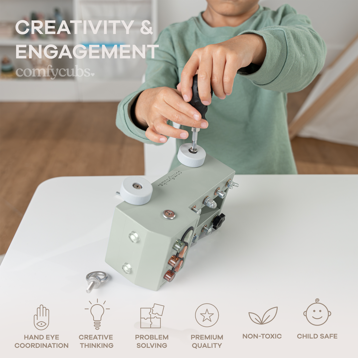 Busy Board Truck Toy Set with LED Light Switch for Kids 3+