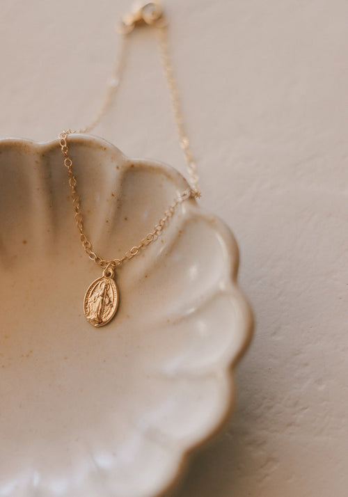 14K Gold Dainty Miraculous Medal Bracelet