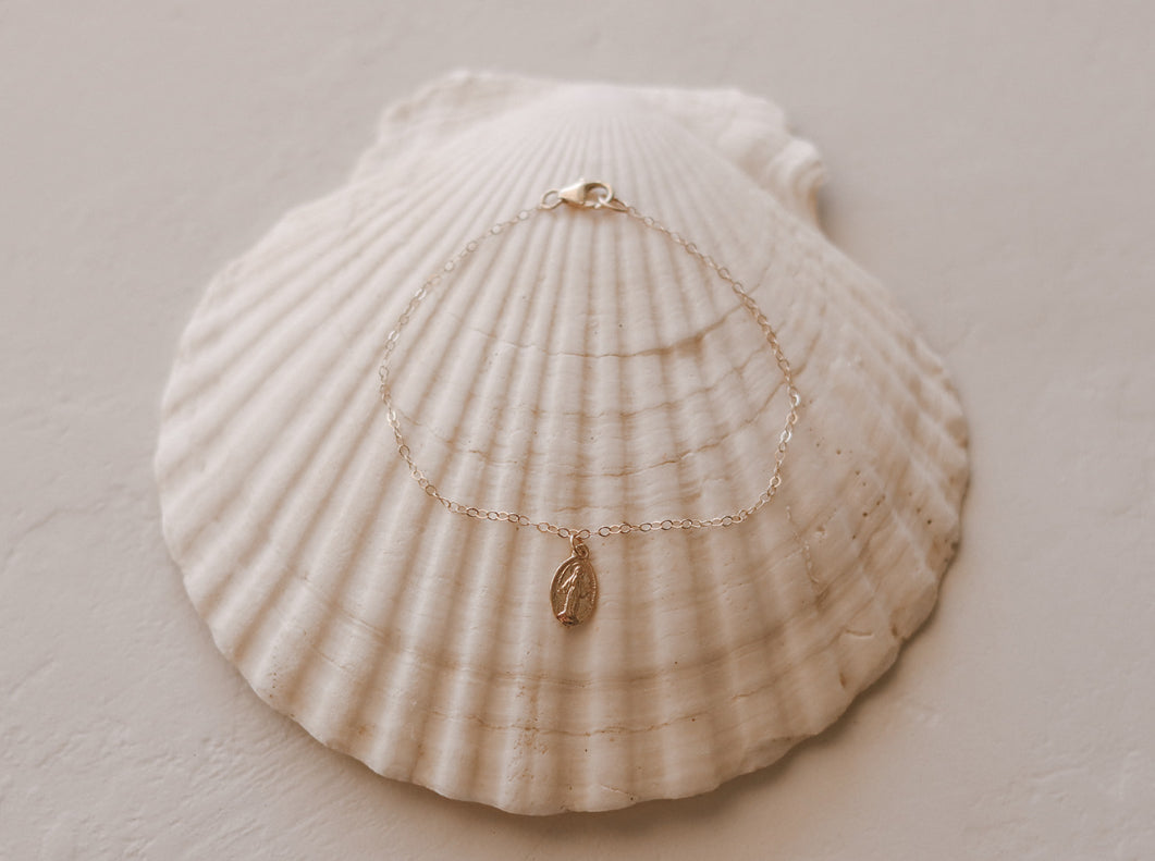 14K Gold Dainty Miraculous Medal Bracelet