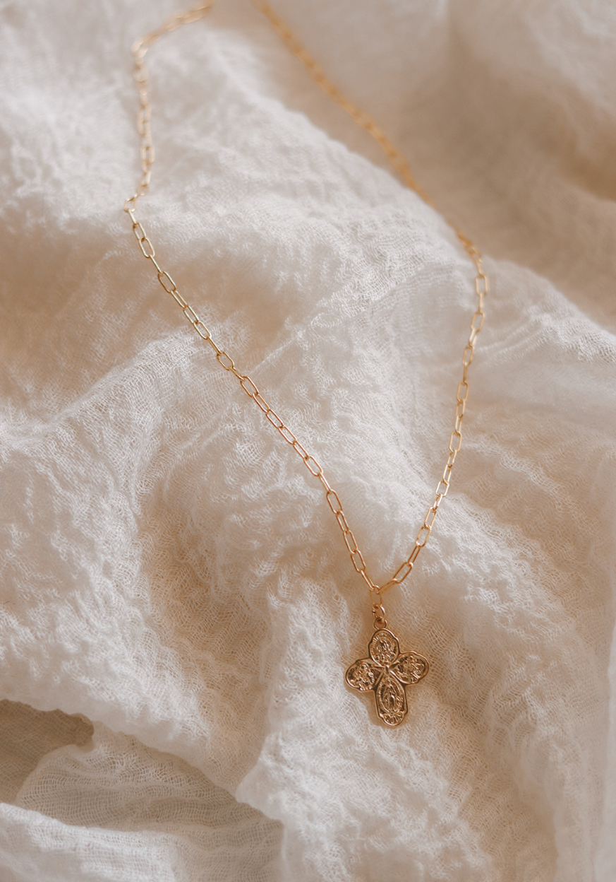 Four Way Cross Necklace - Paperclip Chain