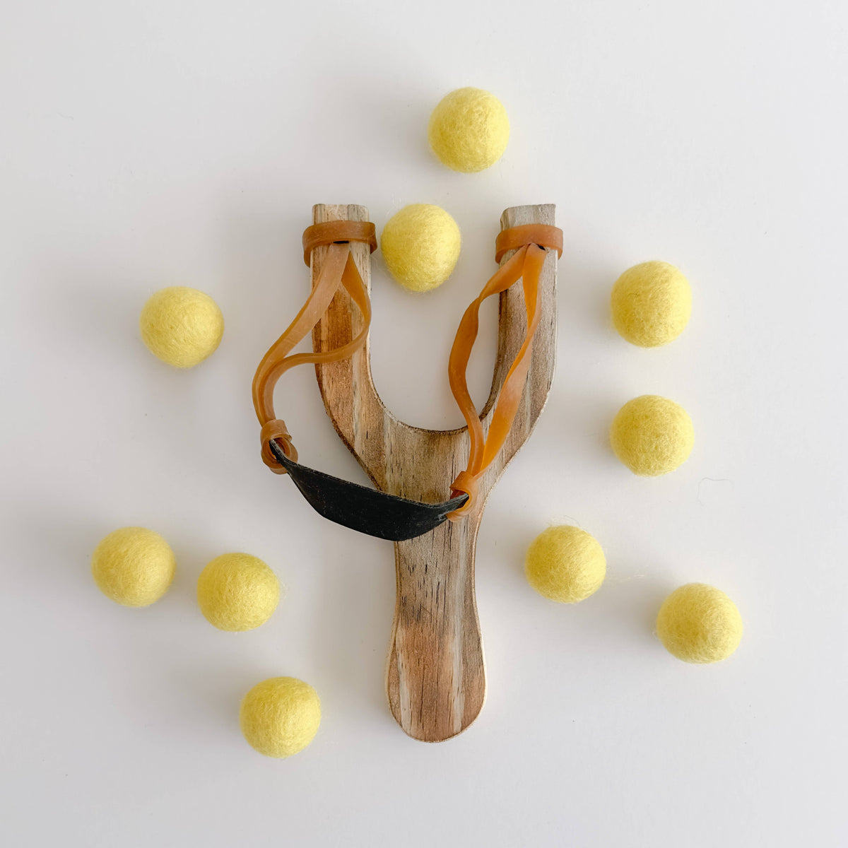 Wood Slingshot with 10 Felt Balls