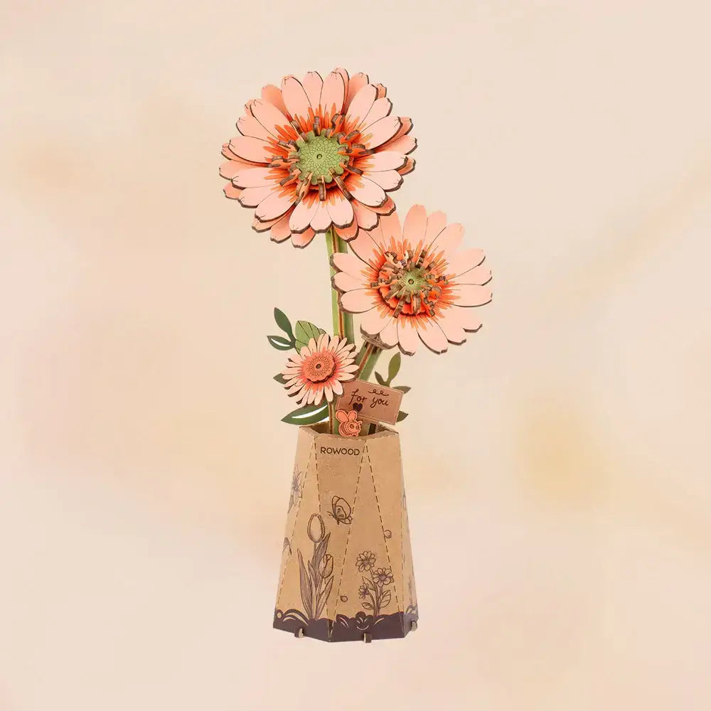 3D Wooden Flower Puzzle: Orange Gerbera Daisy