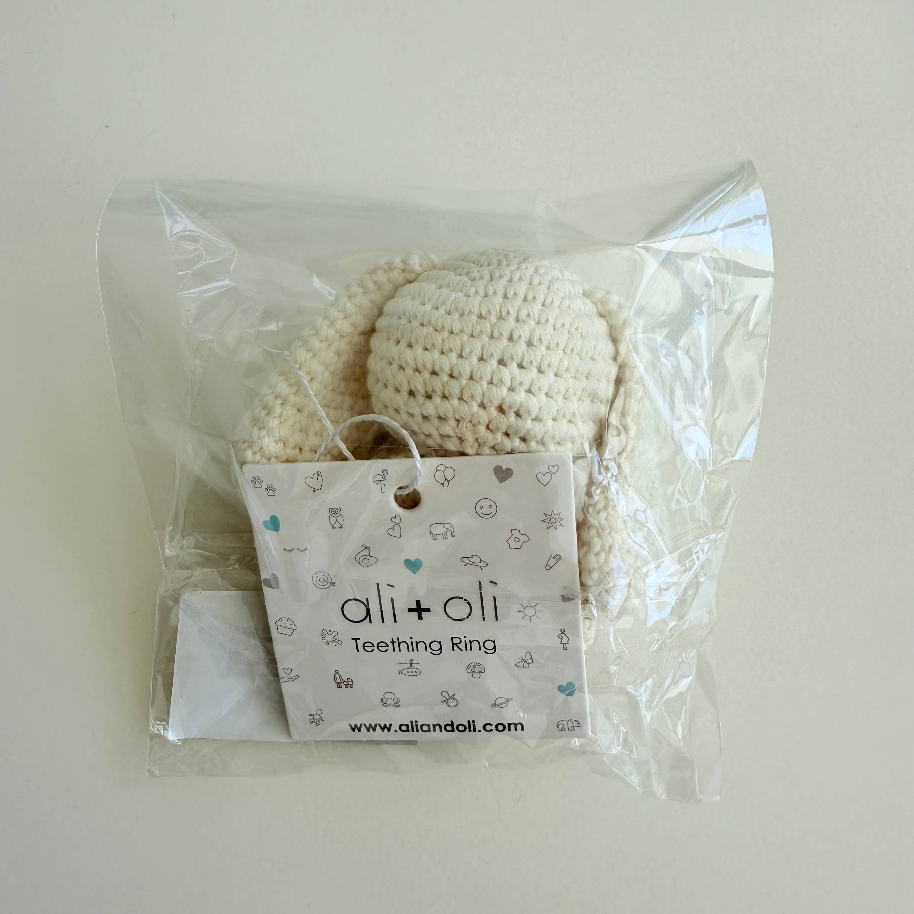 Baby Teething Toy Rattle Wood Ring Crochet (Rabbit)