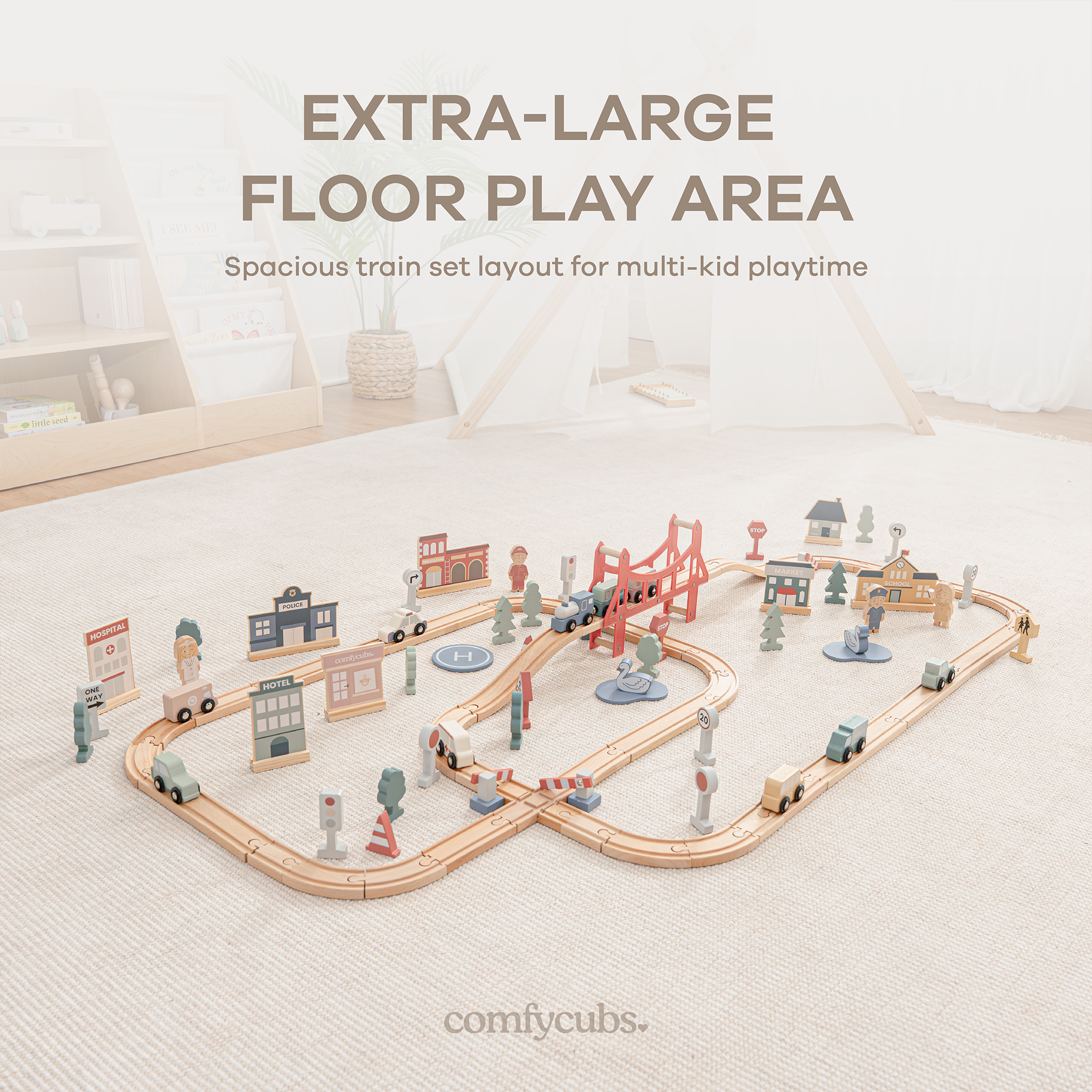 100-PC Wooden Train Set for Toddlers Ages 1+ by Comfy Cubs